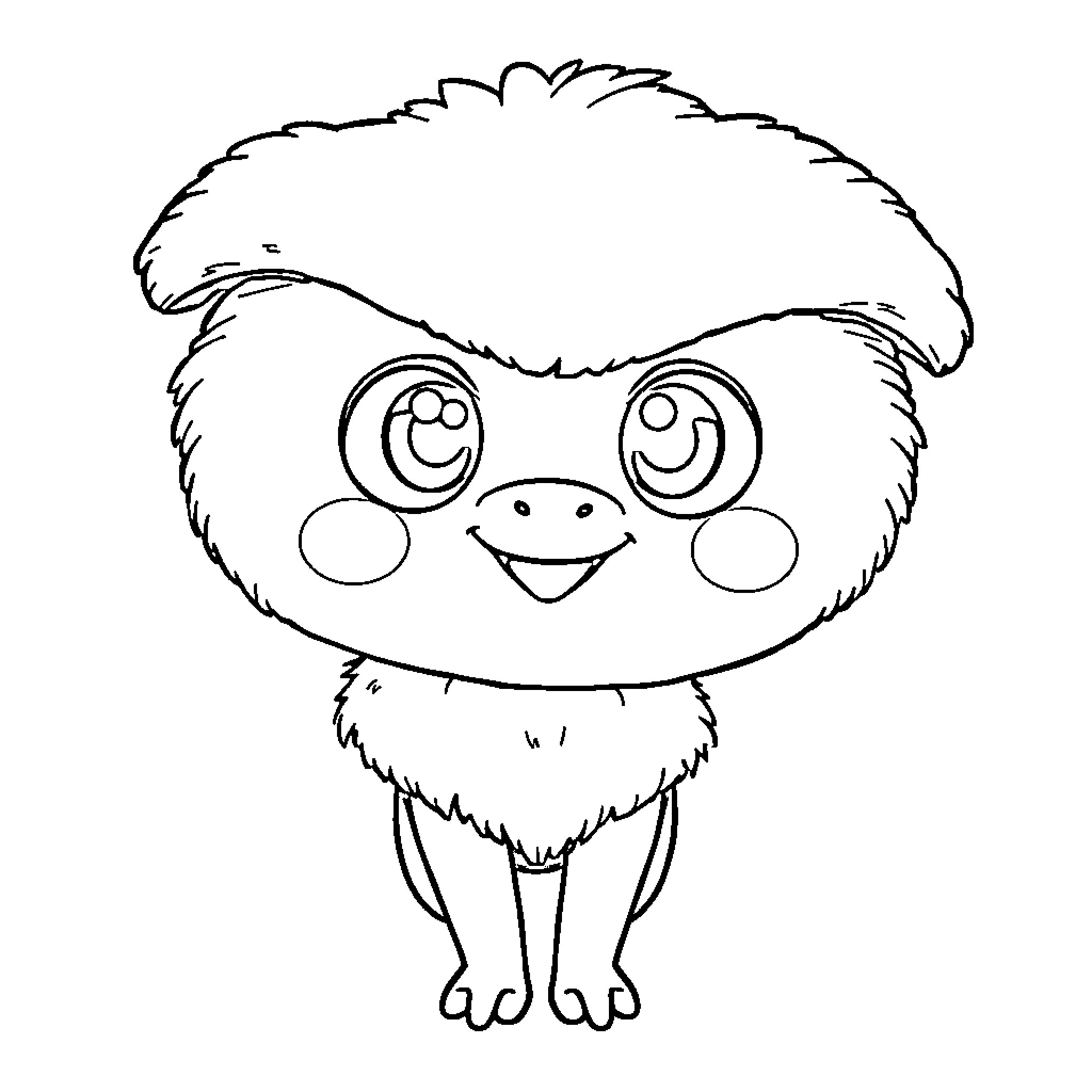 Labubu the Cute and Fuzzy Creature Coloring Page (free black-and-white line drawing printable PDF for all, from beginners to advanced learners, including children, teens, adults, and seniors)