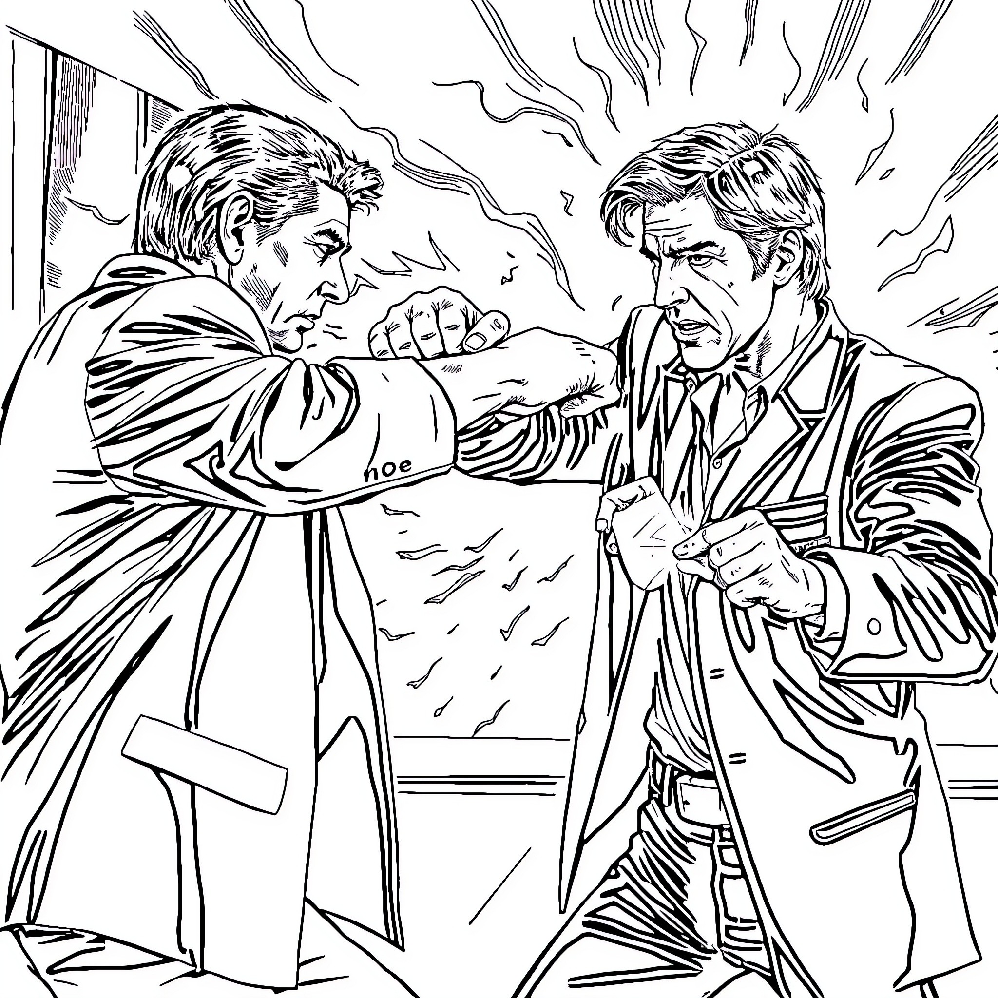 Val Kilmer in an intense confrontational scene Coloring Page (free black-and-white line drawing printable PDF for all, from beginners to advanced learners, including children, teens, adults, and seniors)