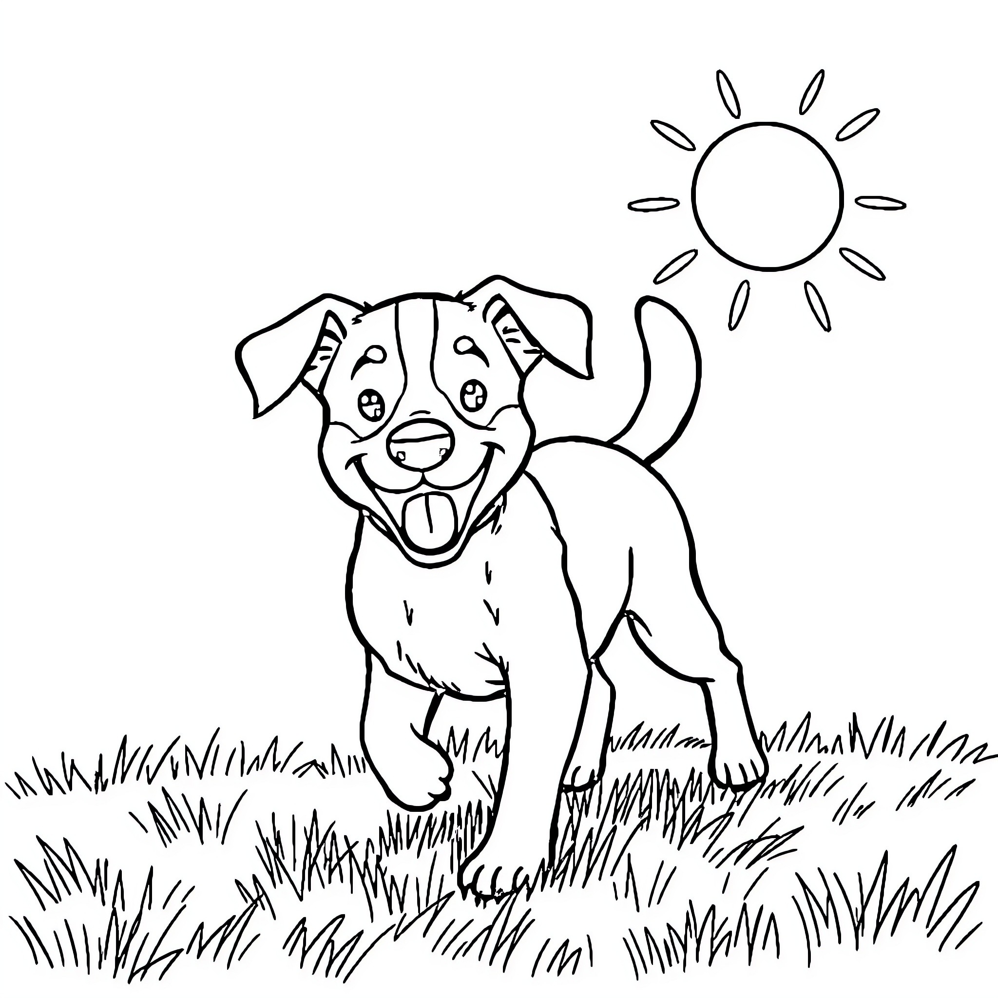 Dog enjoying the sunny day outdoors Coloring Page (free black-and-white line drawing printable PDF for all, from beginners to advanced learners, including children, teens, adults, and seniors)
