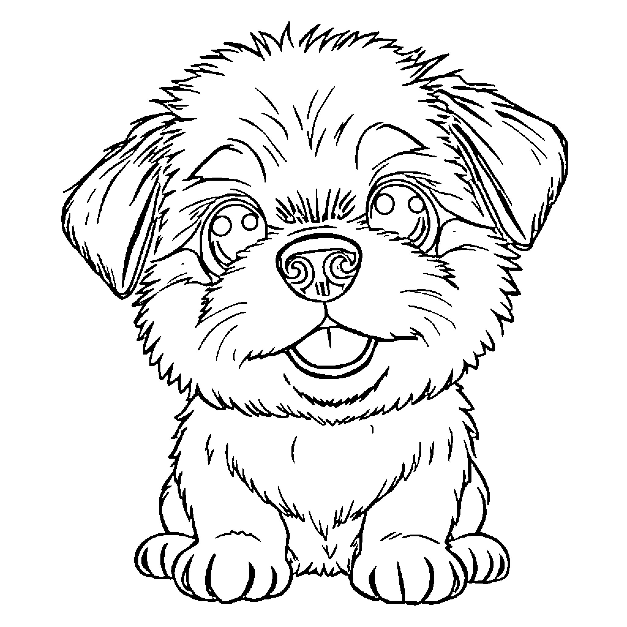 Dog with a happy expression Coloring Page (free black-and-white line drawing printable PDF for all, from beginners to advanced learners, including children, teens, adults, and seniors)