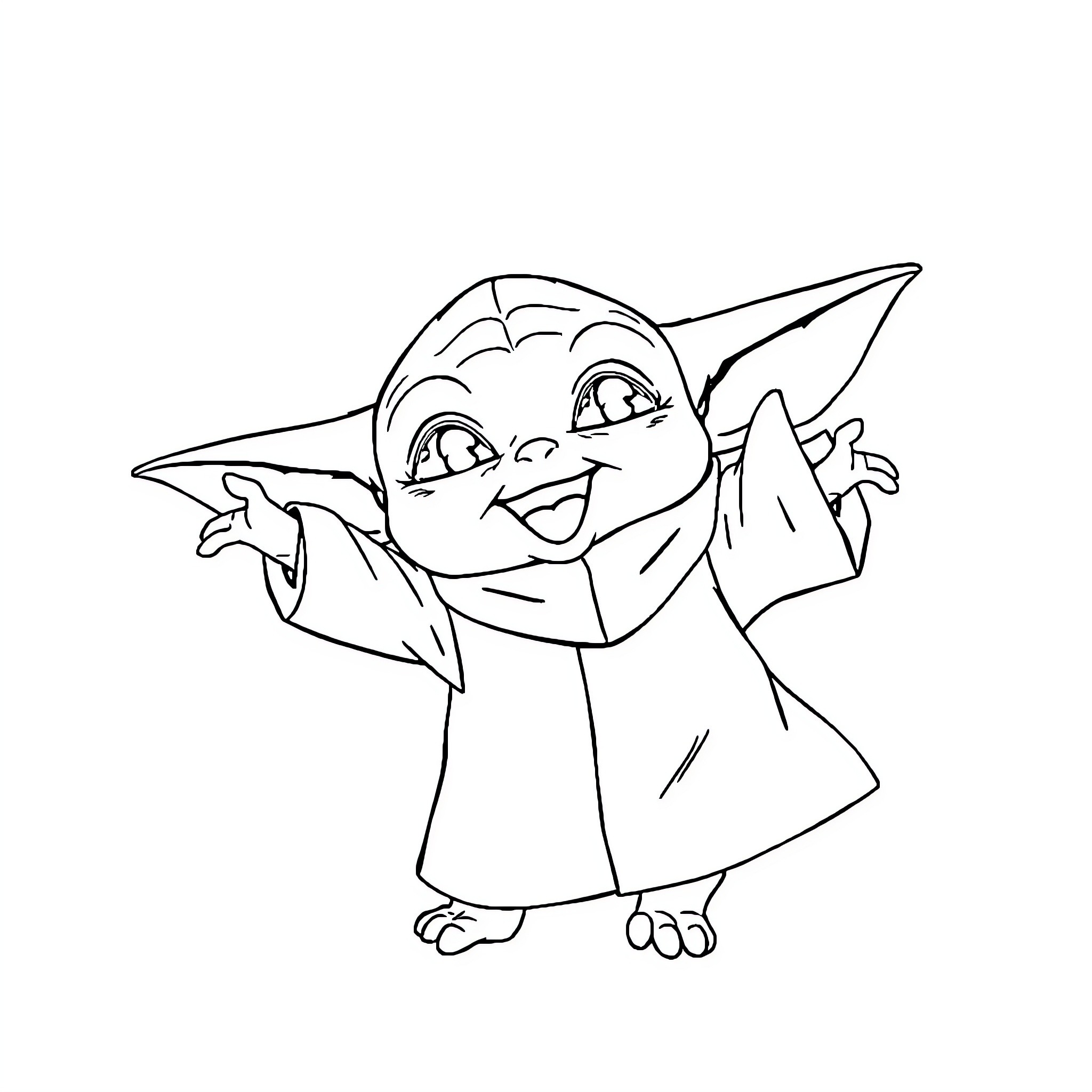 Yoda cheerfully gesturing in an animated style Coloring Page (free black-and-white line drawing printable PDF for all, from beginners to advanced learners, including children, teens, adults, and seniors)