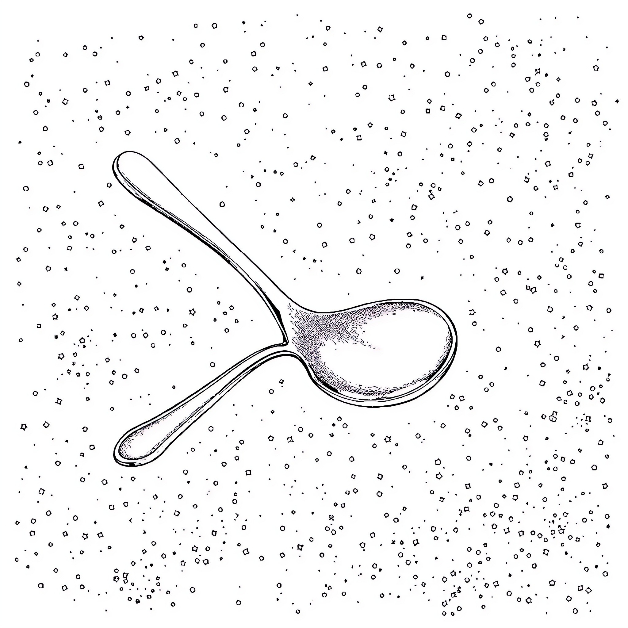 Spoon against a snowy background Coloring Page (free black-and-white line drawing printable PDF for all, from beginners to advanced learners, including children, teens, adults, and seniors)