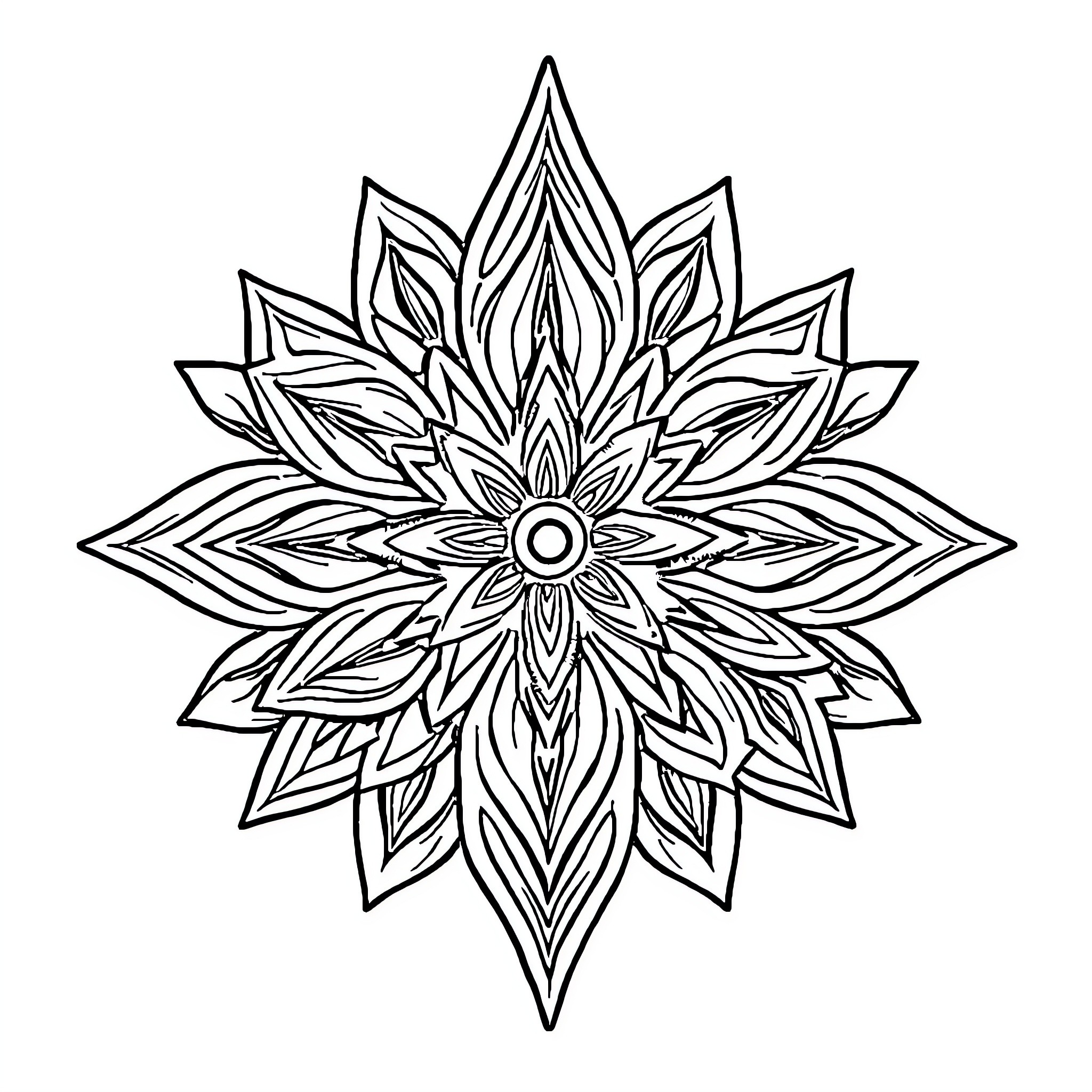 Flower mandala design with intricate patterns Coloring Page (free black-and-white line drawing printable PDF for all, from beginners to advanced learners, including children, teens, adults, and seniors)
