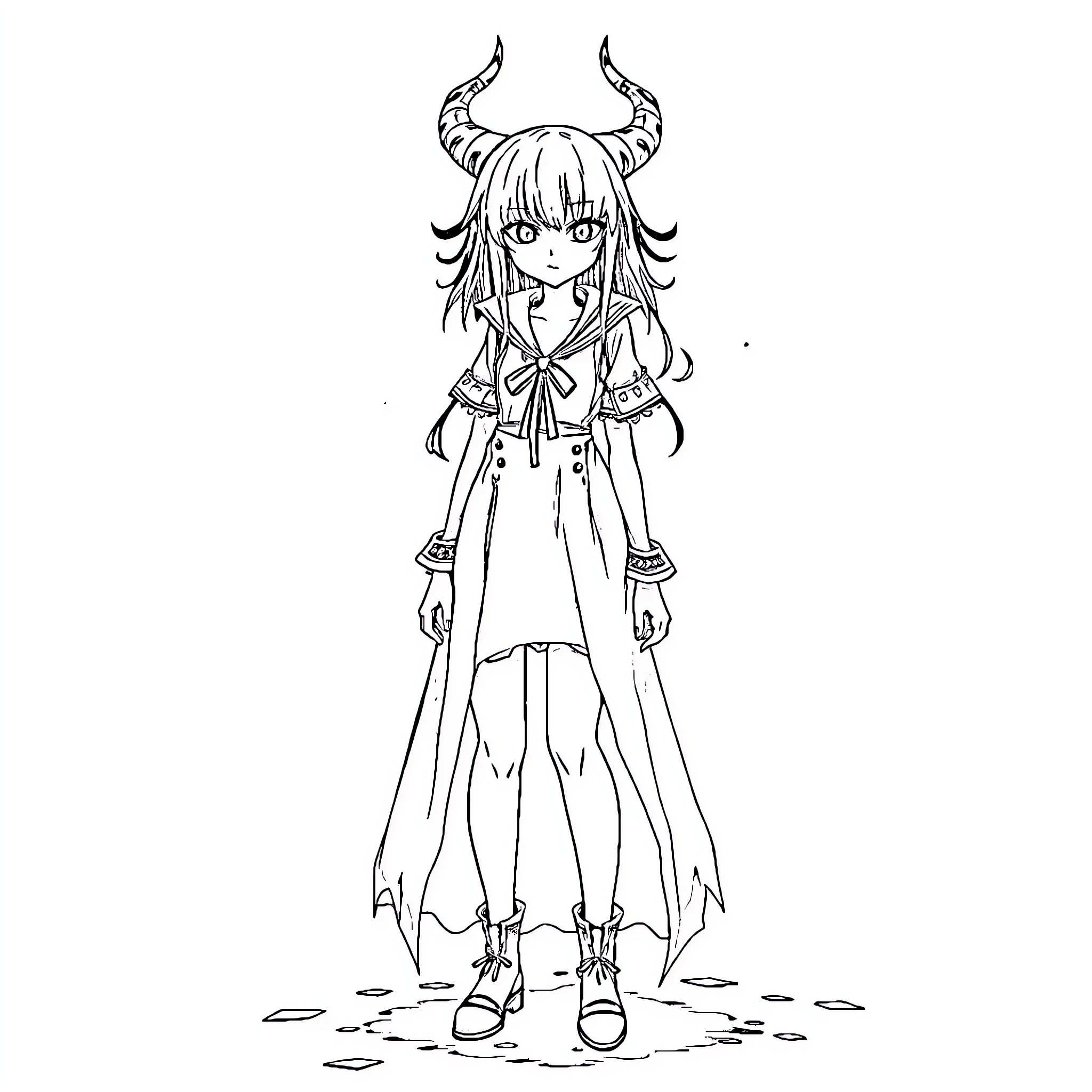 Enma Ai, the demonic maiden in elaborate attire Coloring Page (free black-and-white line drawing printable PDF for all, from beginners to advanced learners, including children, teens, adults, and seniors)