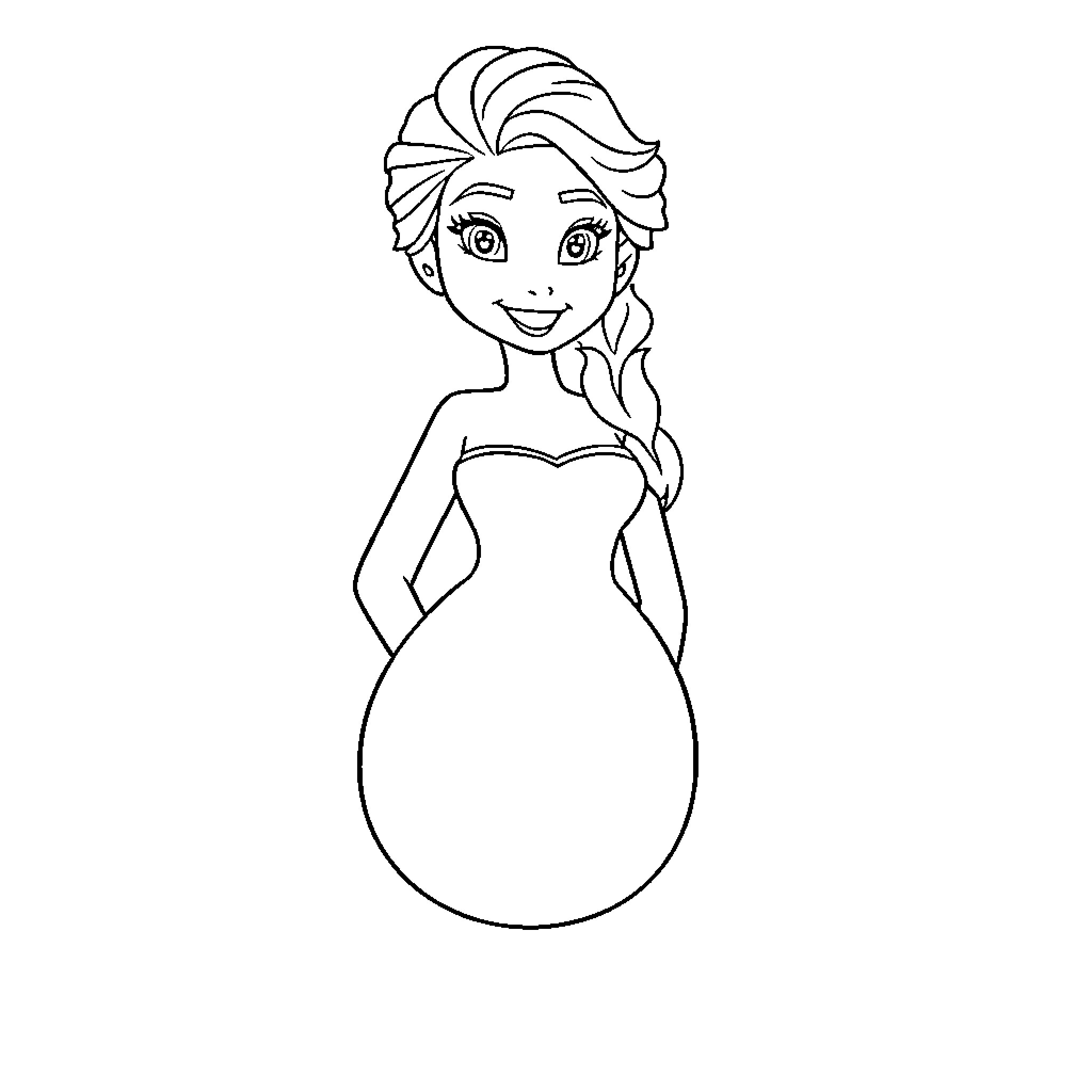 Elsa in a beautiful gown Coloring Page (free black-and-white line drawing printable PDF for all, from beginners to advanced learners, including children, teens, adults, and seniors)