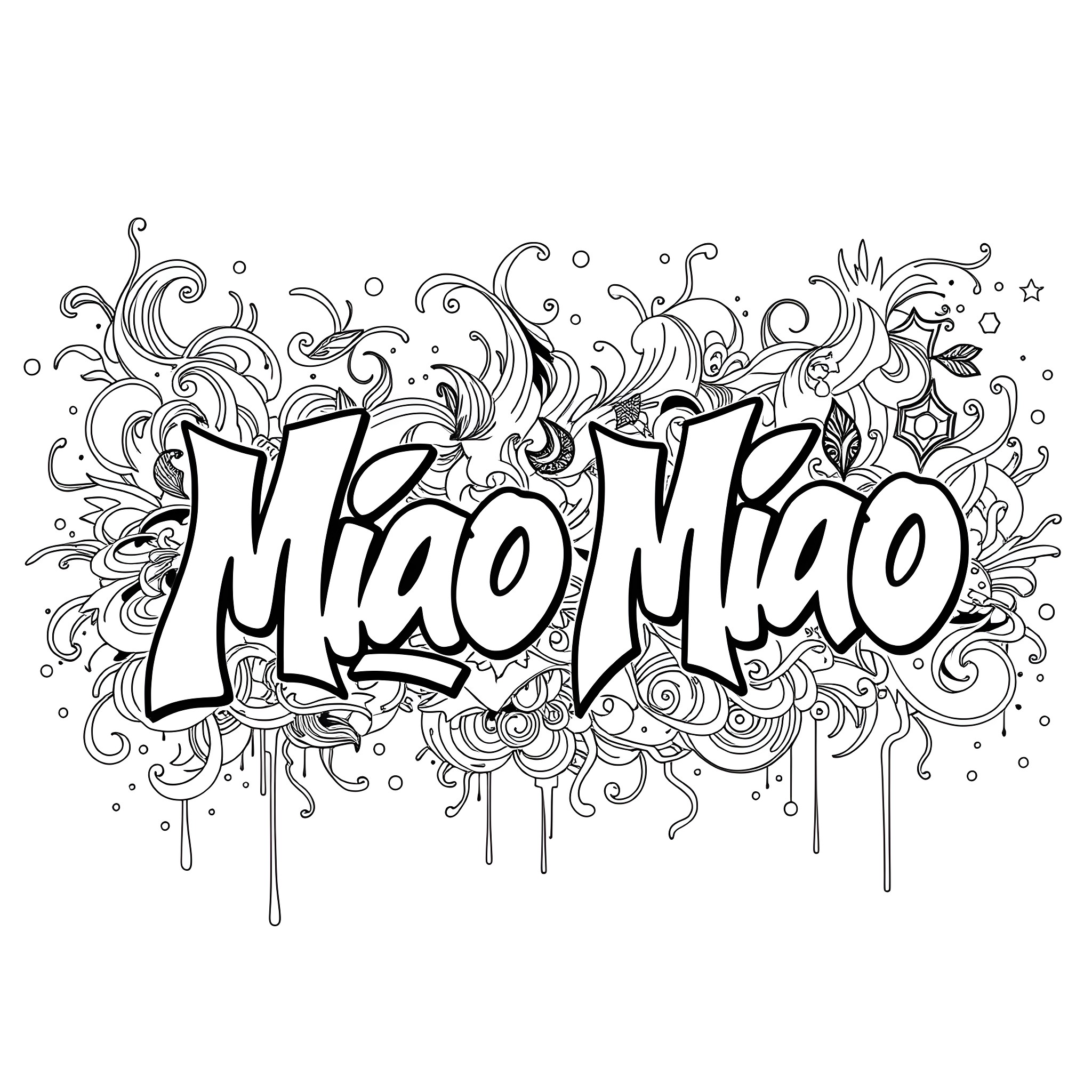 Miao Miao's Whimsical Artistry Coloring Page (free black-and-white line drawing printable PDF for all, from beginners to advanced learners, including children, teens, adults, and seniors)