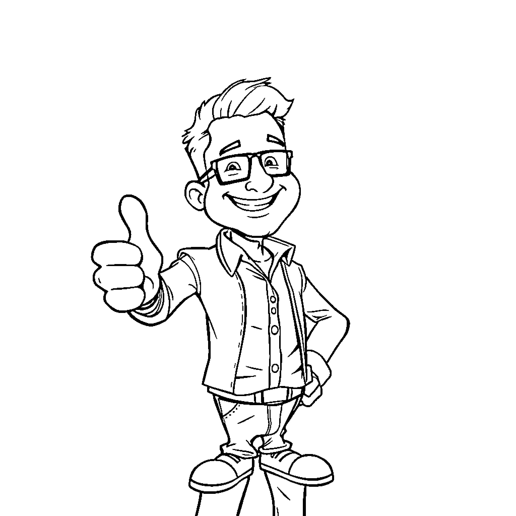 Copywriter giving a thumbs up gesture Coloring Page (free black-and-white line drawing printable PDF for all, from beginners to advanced learners, including children, teens, adults, and seniors)