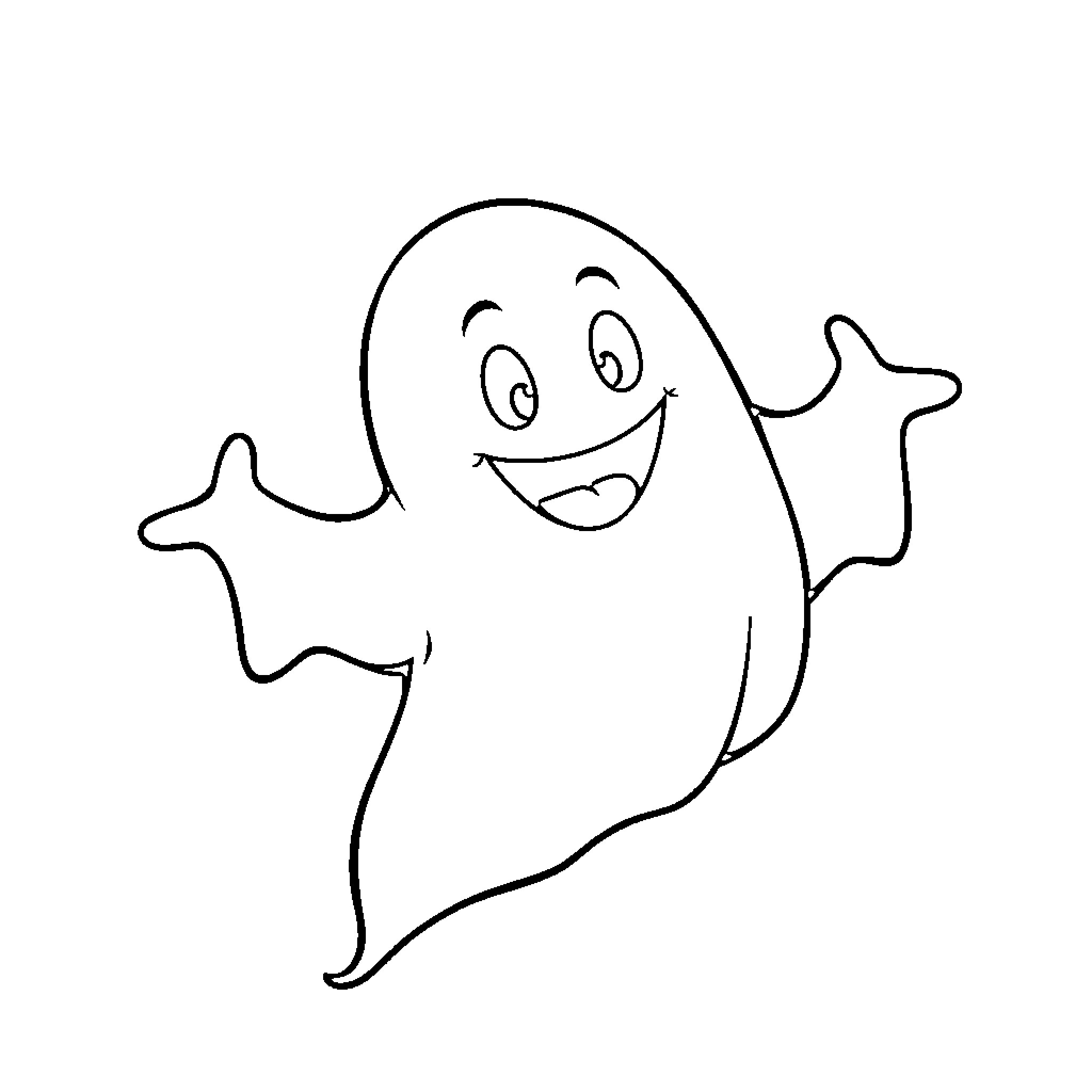 Ghostie cheerful ghost with star shapes Coloring Page (free black-and-white line drawing printable PDF for all, from beginners to advanced learners, including children, teens, adults, and seniors)