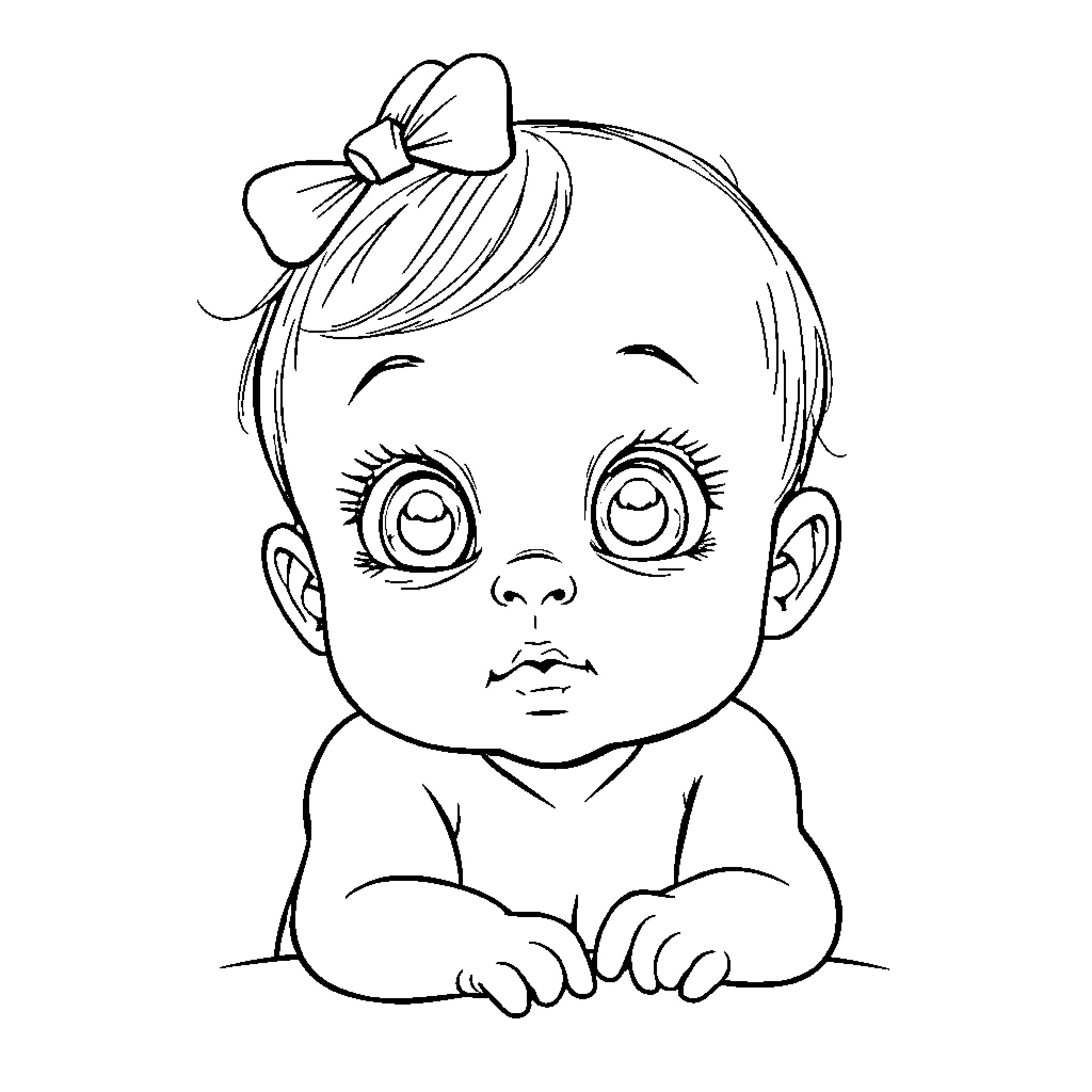 Baby Saja's Adorable Bow Coloring Page (free black-and-white line drawing printable PDF for all, from beginners to advanced learners, including children, teens, adults, and seniors)