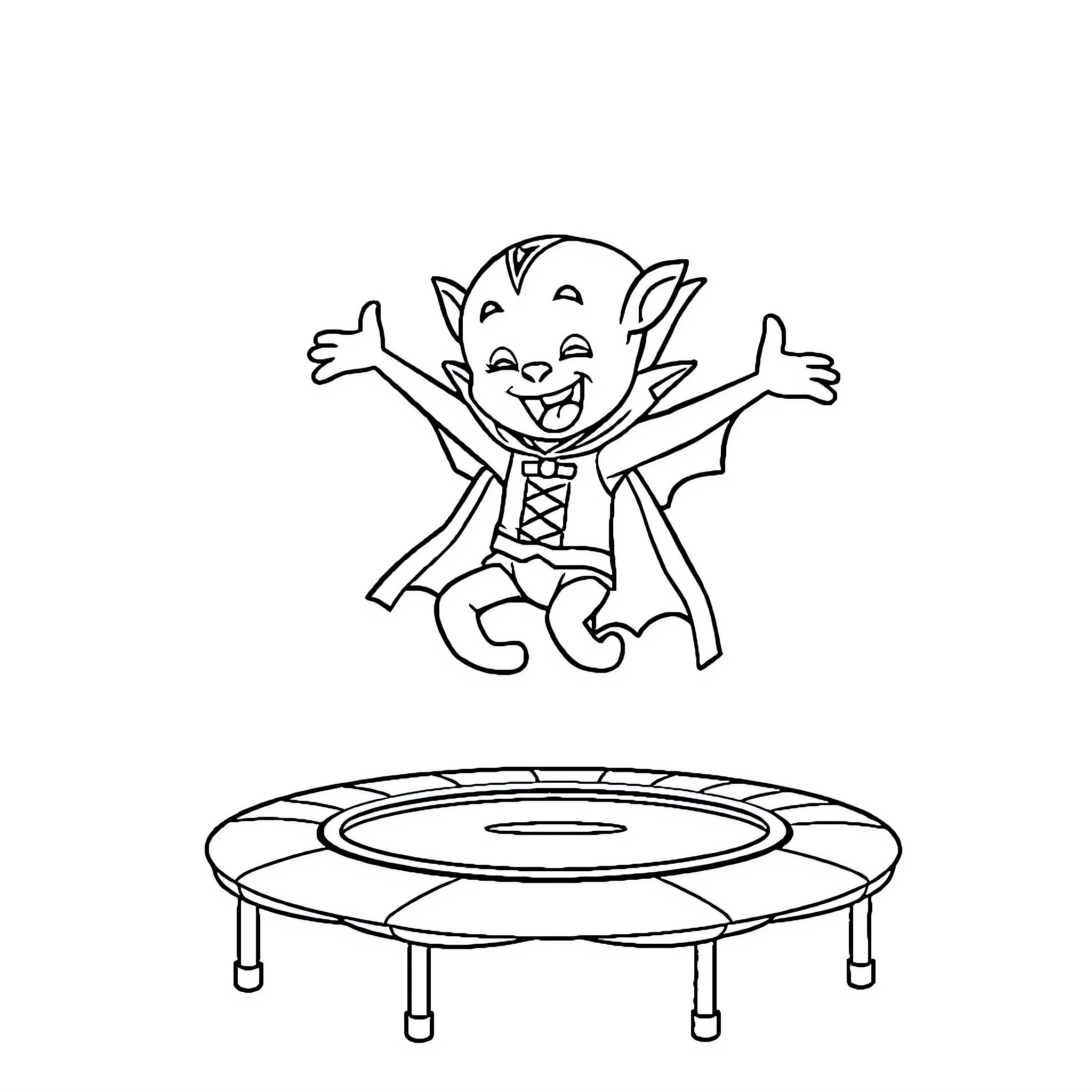 Bluey jumping happily on trampoline Coloring Page (free black-and-white line drawing printable PDF for all, from beginners to advanced learners, including children, teens, adults, and seniors)
