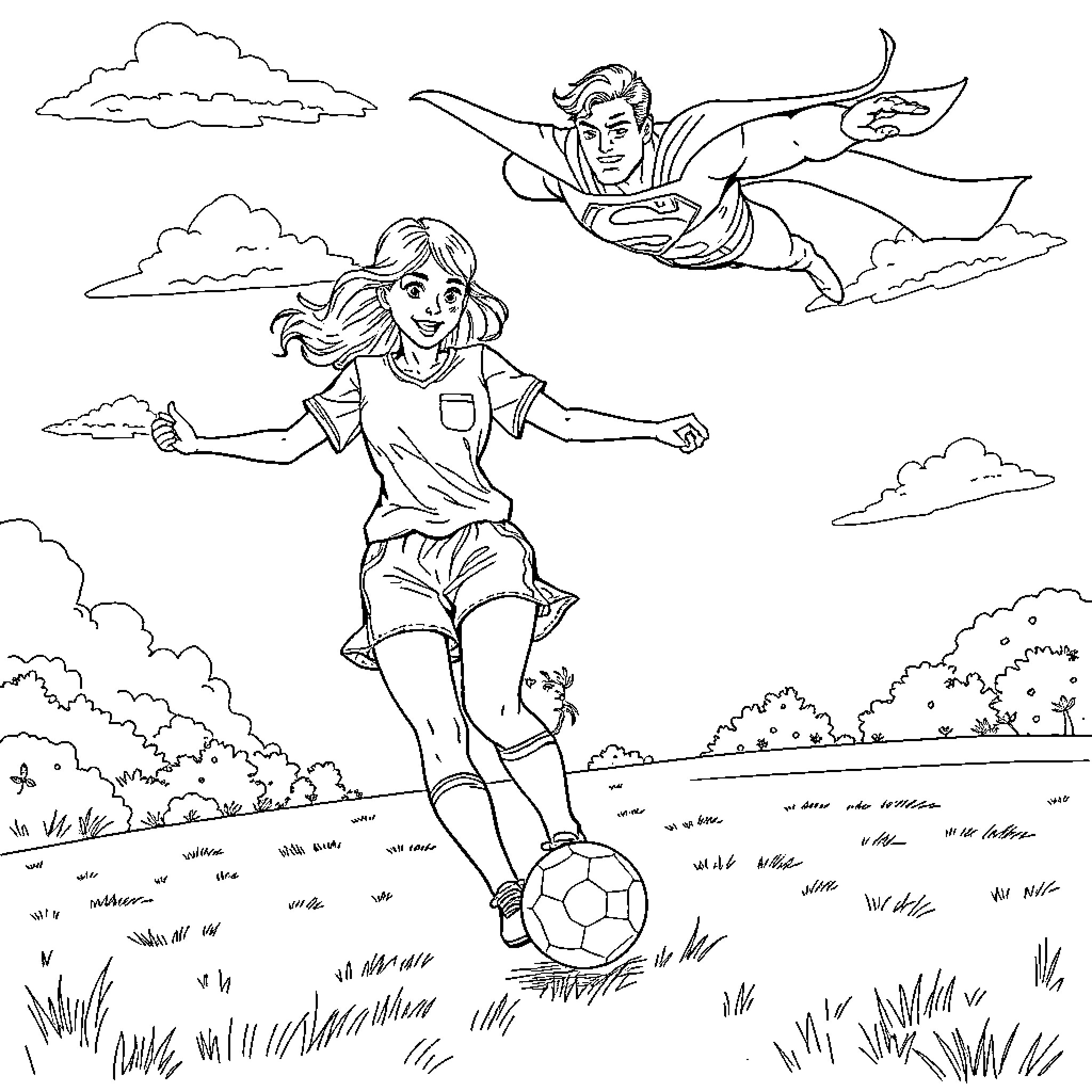 Lizzy McGuire enjoying a day of outdoor adventure Coloring Page (free black-and-white line drawing printable PDF for all, from beginners to advanced learners, including children, teens, adults, and seniors)