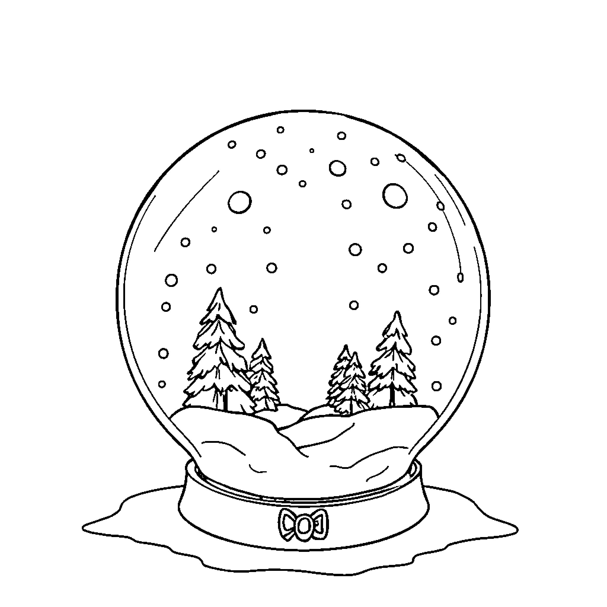 Snowglobe with winter landscape Coloring Page (free black-and-white line drawing printable PDF for all, from beginners to advanced learners, including children, teens, adults, and seniors)