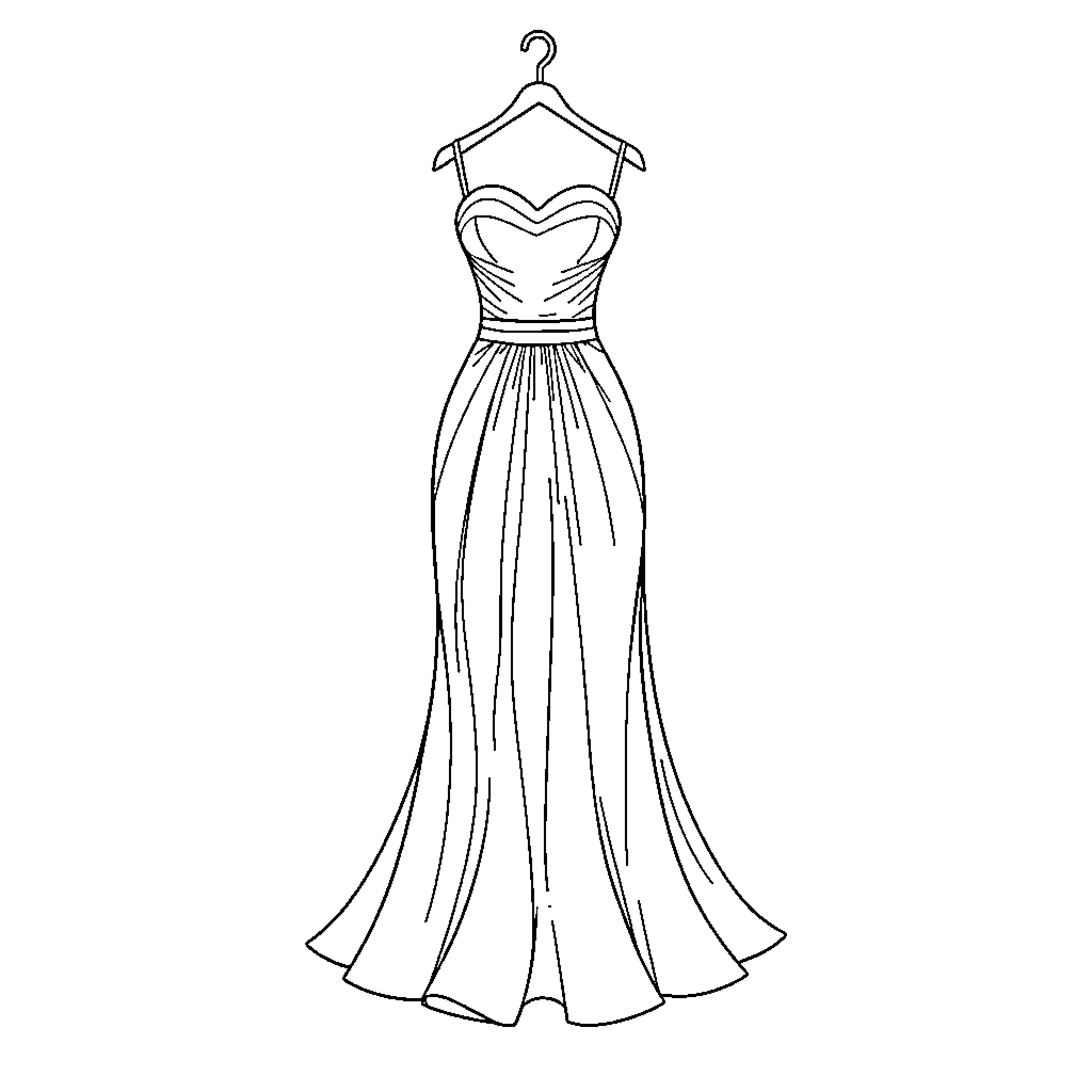 Dress displayed on a hanger Coloring Page (free black-and-white line drawing printable PDF for all, from beginners to advanced learners, including children, teens, adults, and seniors)