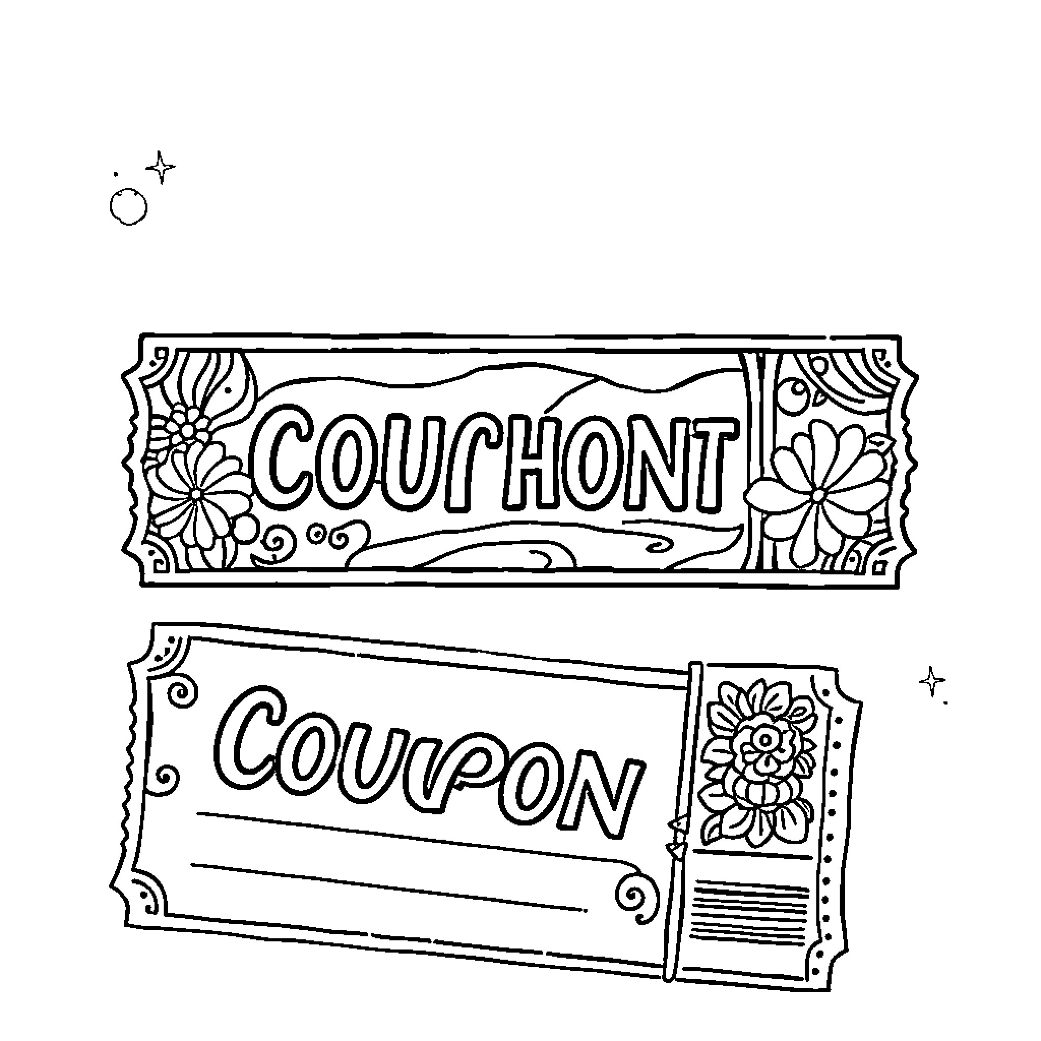 Coupon designs with floral decorations Coloring Page (free black-and-white line drawing printable PDF for all, from beginners to advanced learners, including children, teens, adults, and seniors)
