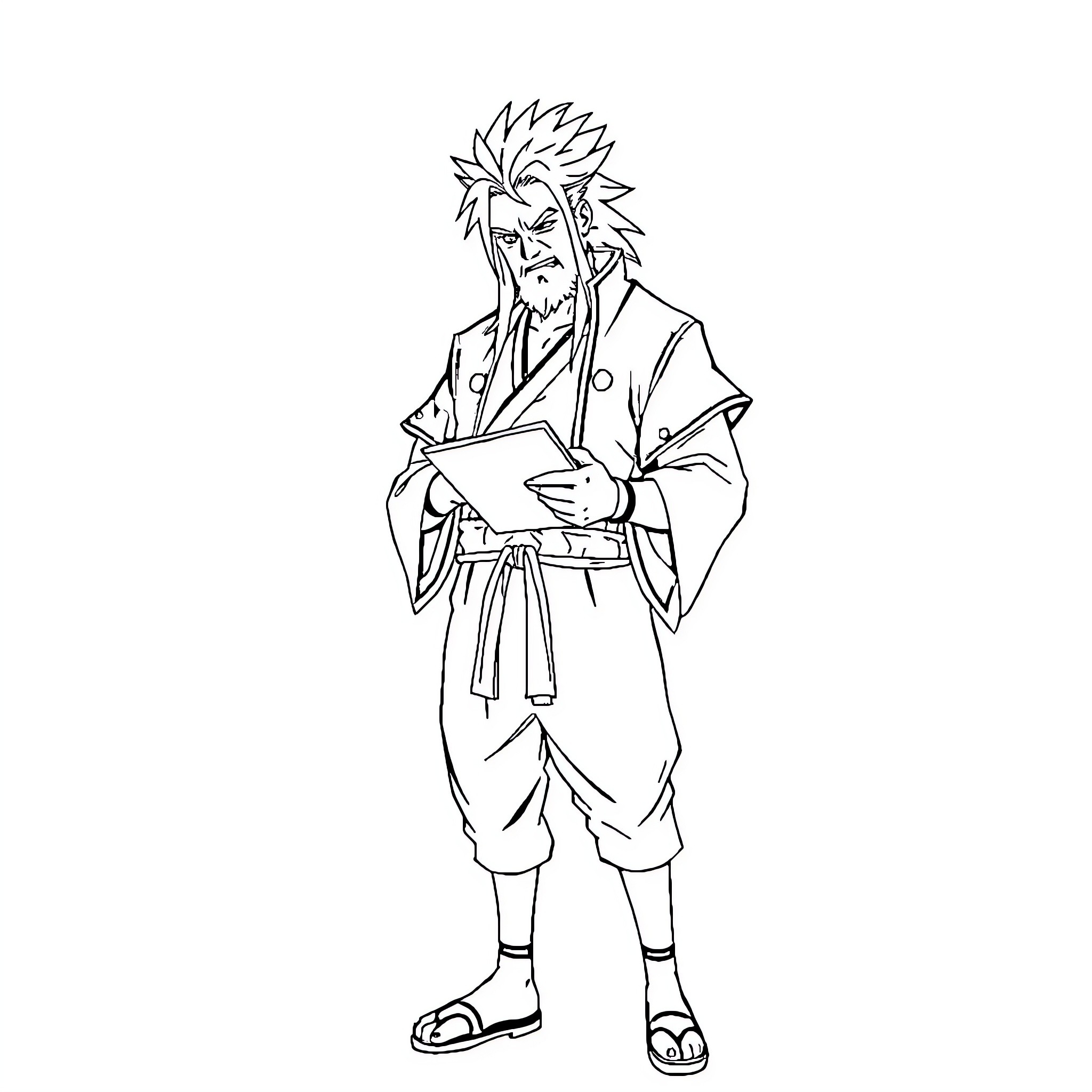Jiraiya, the Legendary Ninja in Contemplation Coloring Page (free black-and-white line drawing printable PDF for all, from beginners to advanced learners, including children, teens, adults, and seniors)