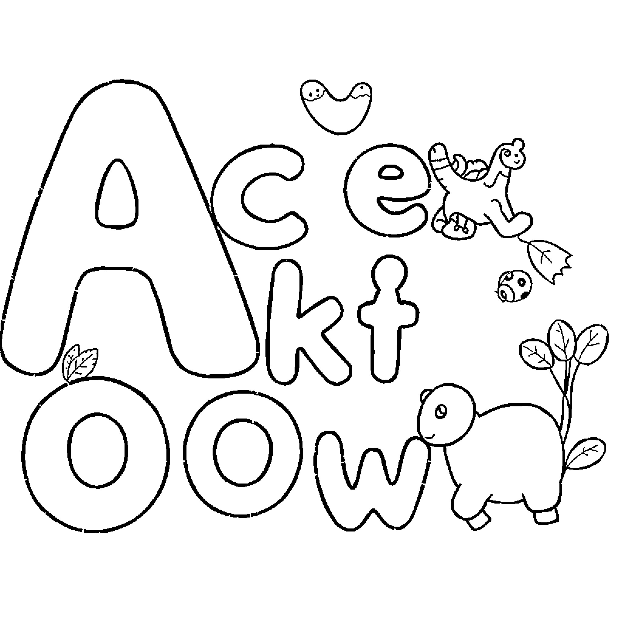 Letter Aceyoowow with Doodle Animals Coloring Page (free black-and-white line drawing printable PDF for all, from beginners to advanced learners, including children, teens, adults, and seniors)