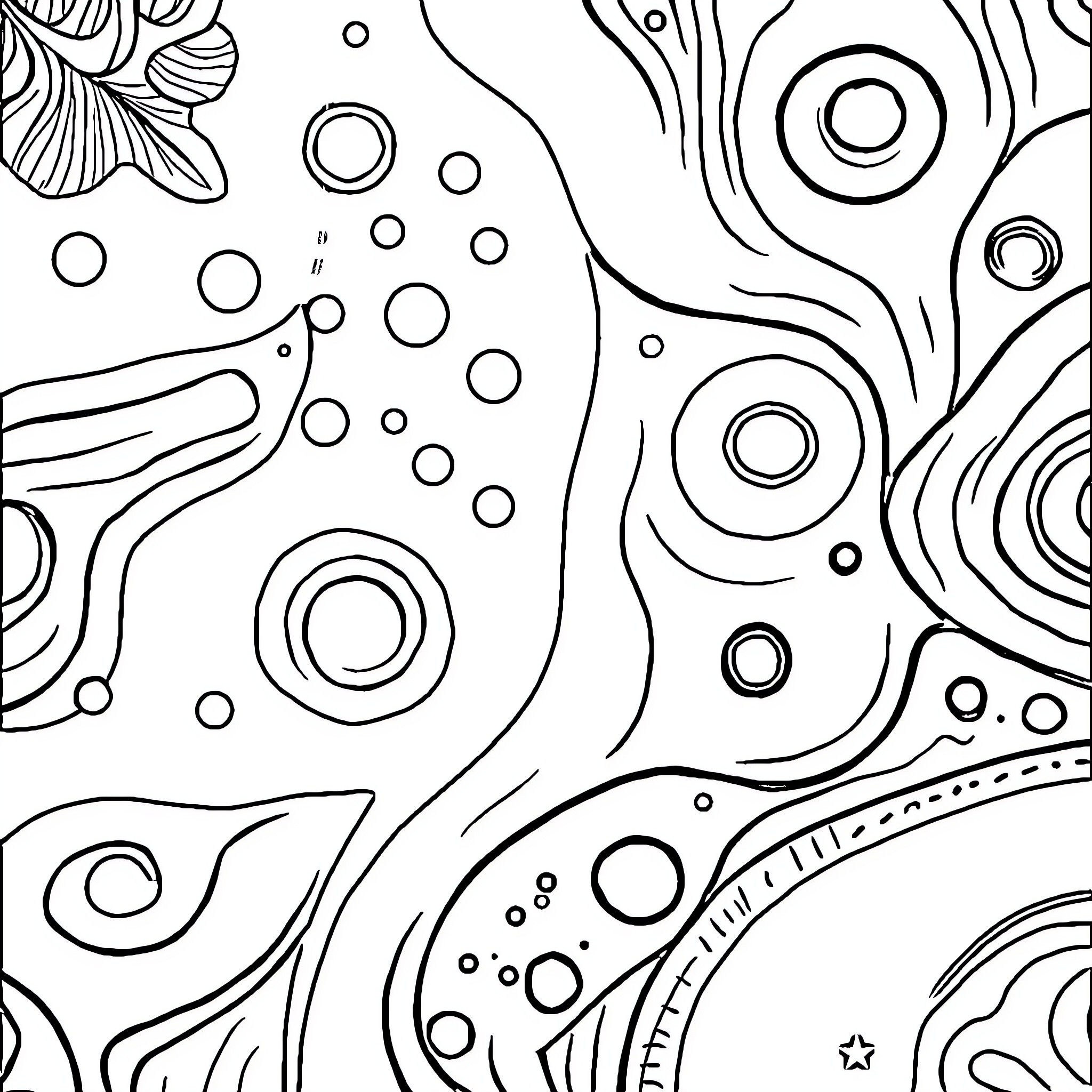Pattern of Swirls and Bubbles Coloring Page (free black-and-white line drawing printable PDF for all, from beginners to advanced learners, including children, teens, adults, and seniors)