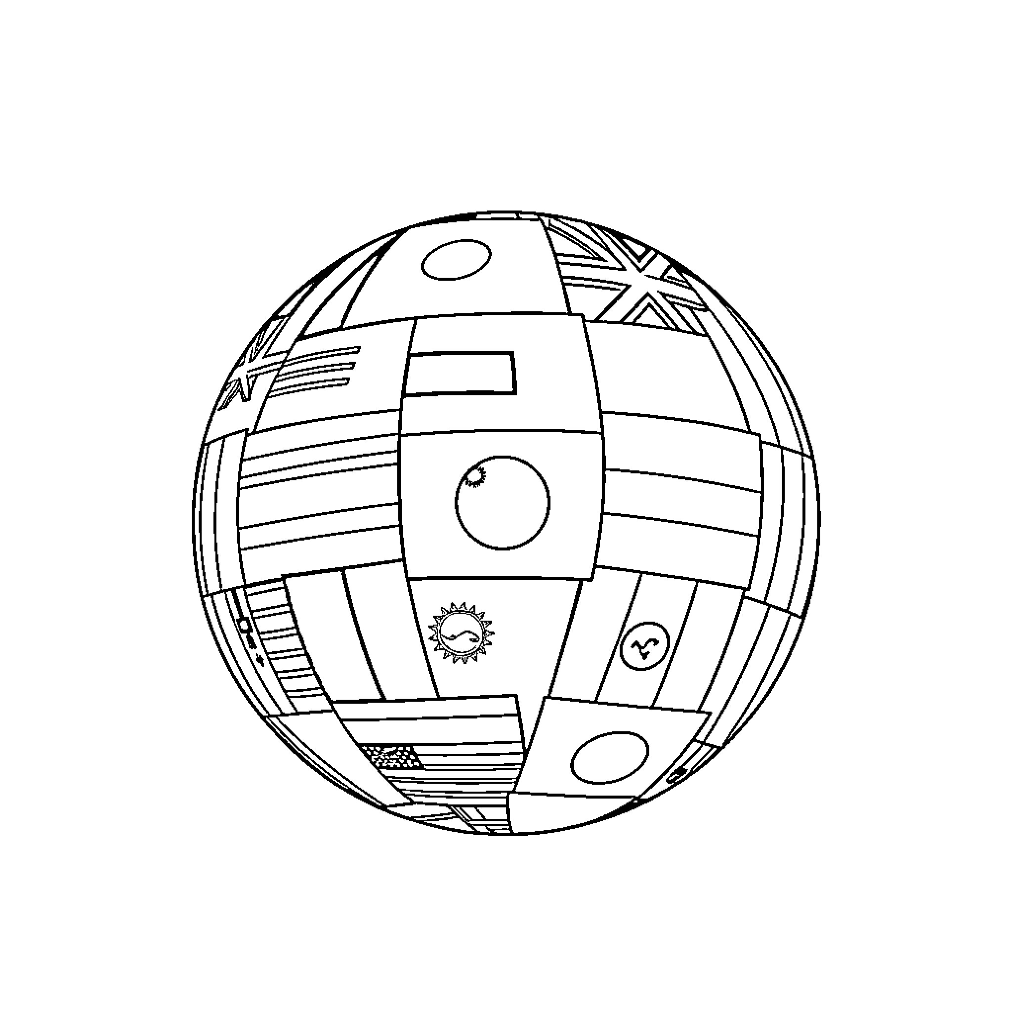 Countryball spinning globe with national flags Coloring Page (free black-and-white line drawing printable PDF for all, from beginners to advanced learners, including children, teens, adults, and seniors)