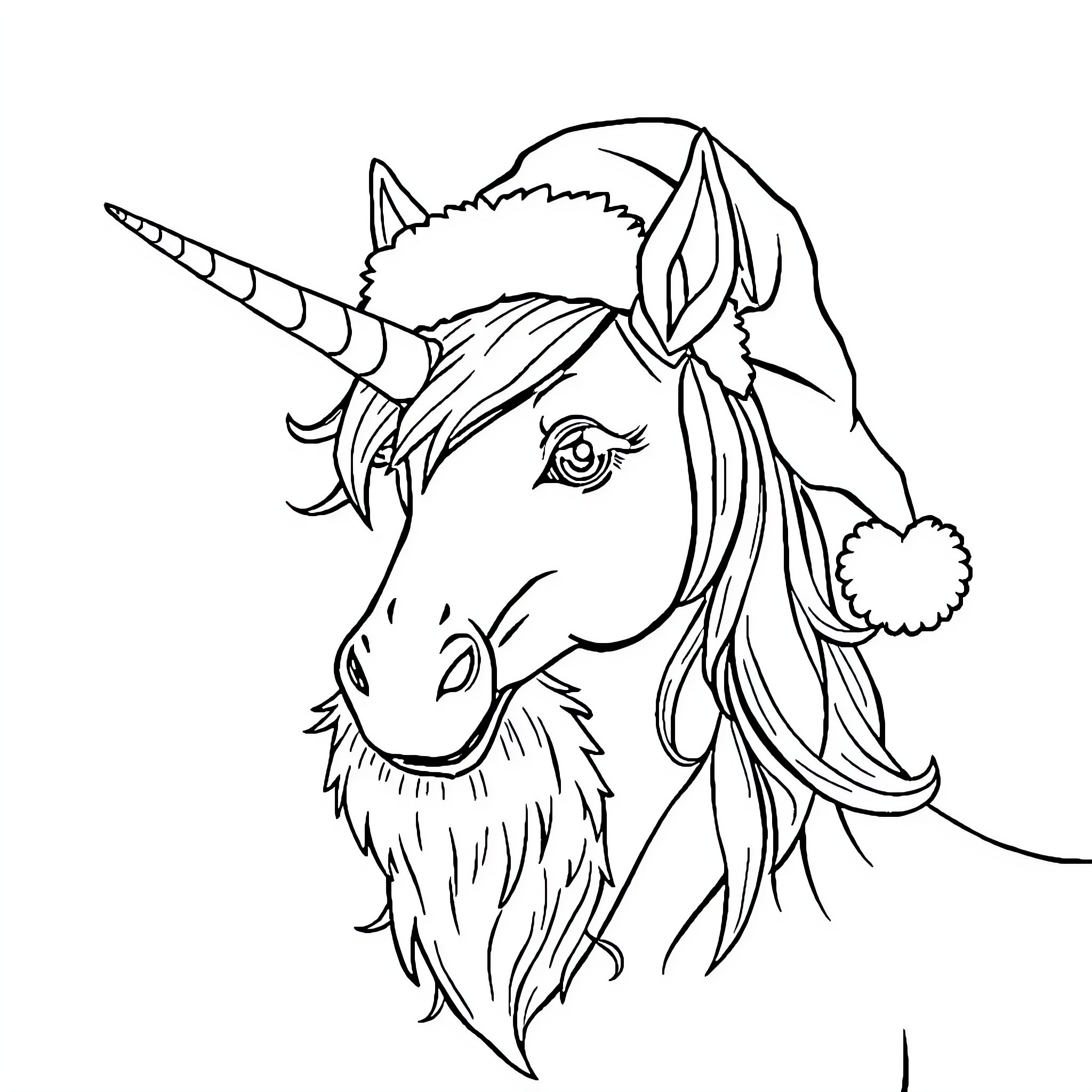Unicorn with Elegant Mane and Horns Coloring Page (free black-and-white line drawing printable PDF for all, from beginners to advanced learners, including children, teens, adults, and seniors)