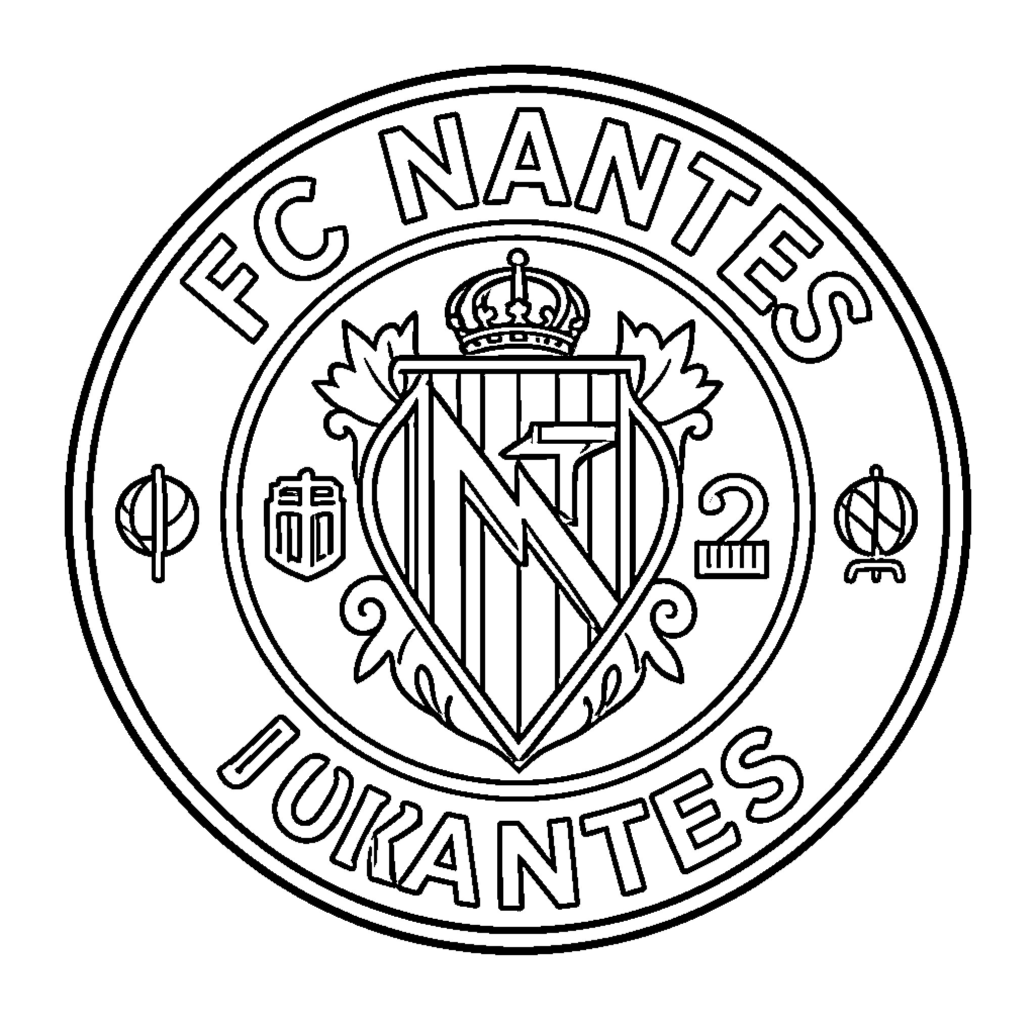 FC Nantes official circular club crest emblem Coloring Page (free black-and-white line drawing printable PDF for all, from beginners to advanced learners, including children, teens, adults, and seniors)
