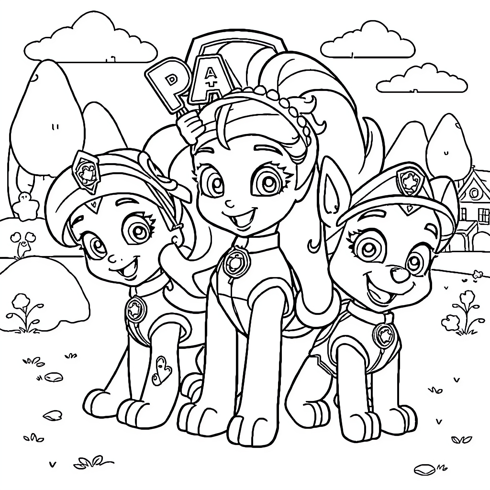 Shimmer and Shine's Playful Adventure Coloring Page (free black-and-white line drawing printable PDF for all, from beginners to advanced learners, including children, teens, adults, and seniors)