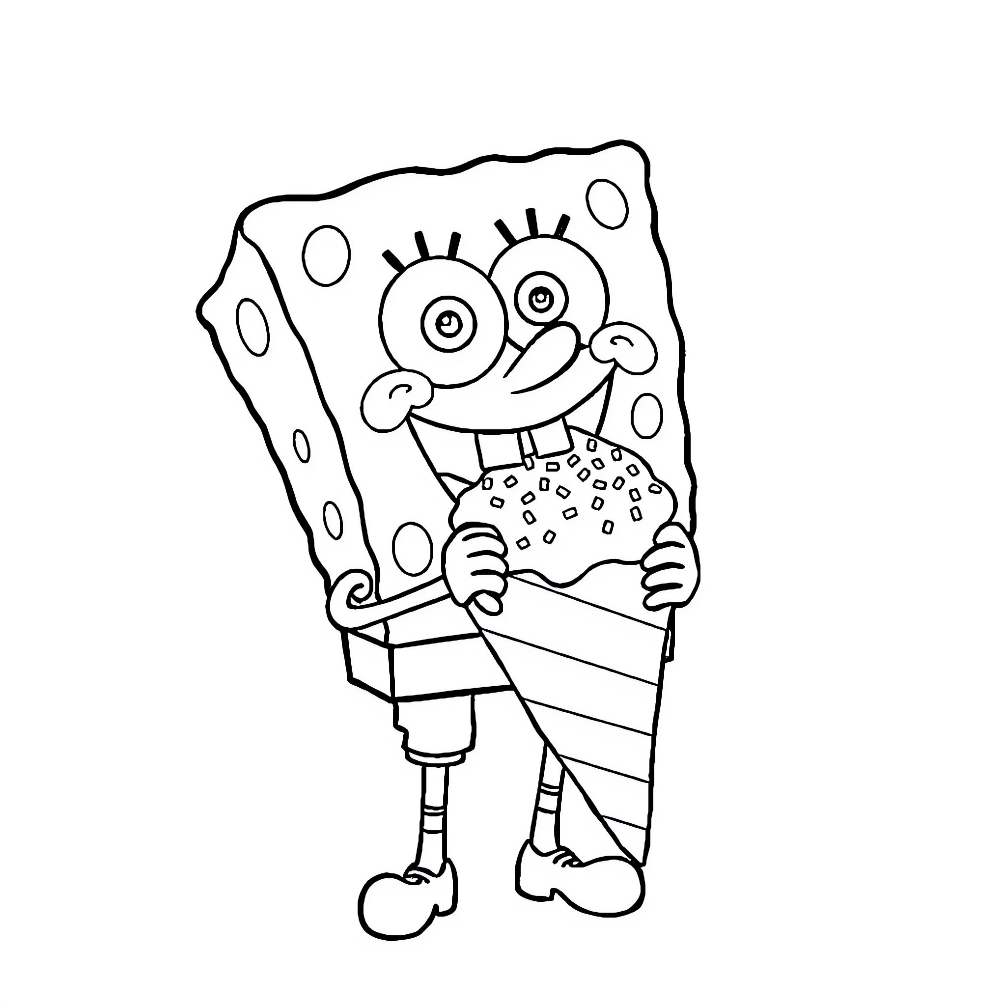 Spongebob's Cheerful Cartoon Adventure Coloring Page (free black-and-white line drawing printable PDF for all, from beginners to advanced learners, including children, teens, adults, and seniors)