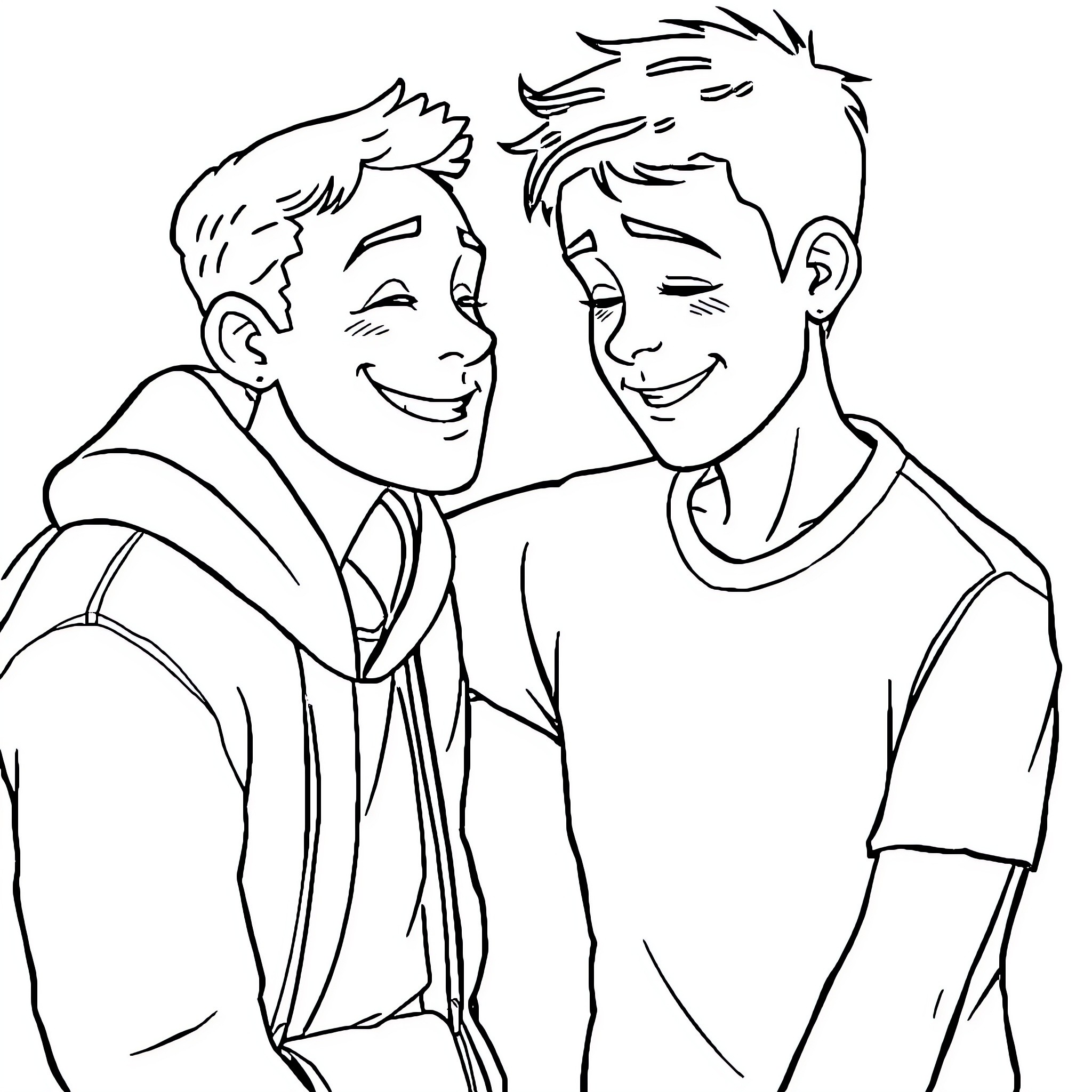 Love Between Two Friends Coloring Page (free black-and-white line drawing printable PDF for all, from beginners to advanced learners, including children, teens, adults, and seniors)