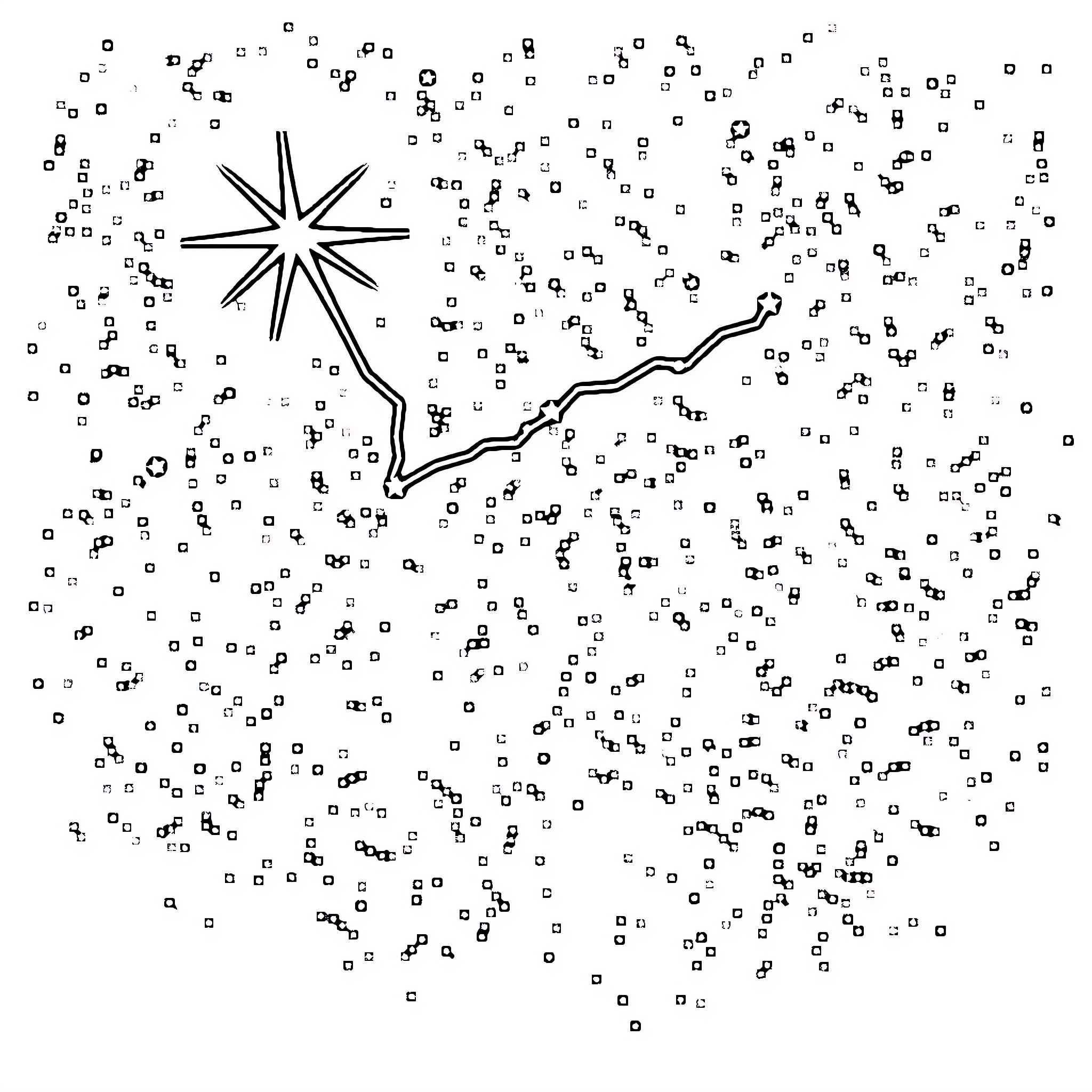 Big Dipper illuminating the night sky Coloring Page (free black-and-white line drawing printable PDF for all, from beginners to advanced learners, including children, teens, adults, and seniors)