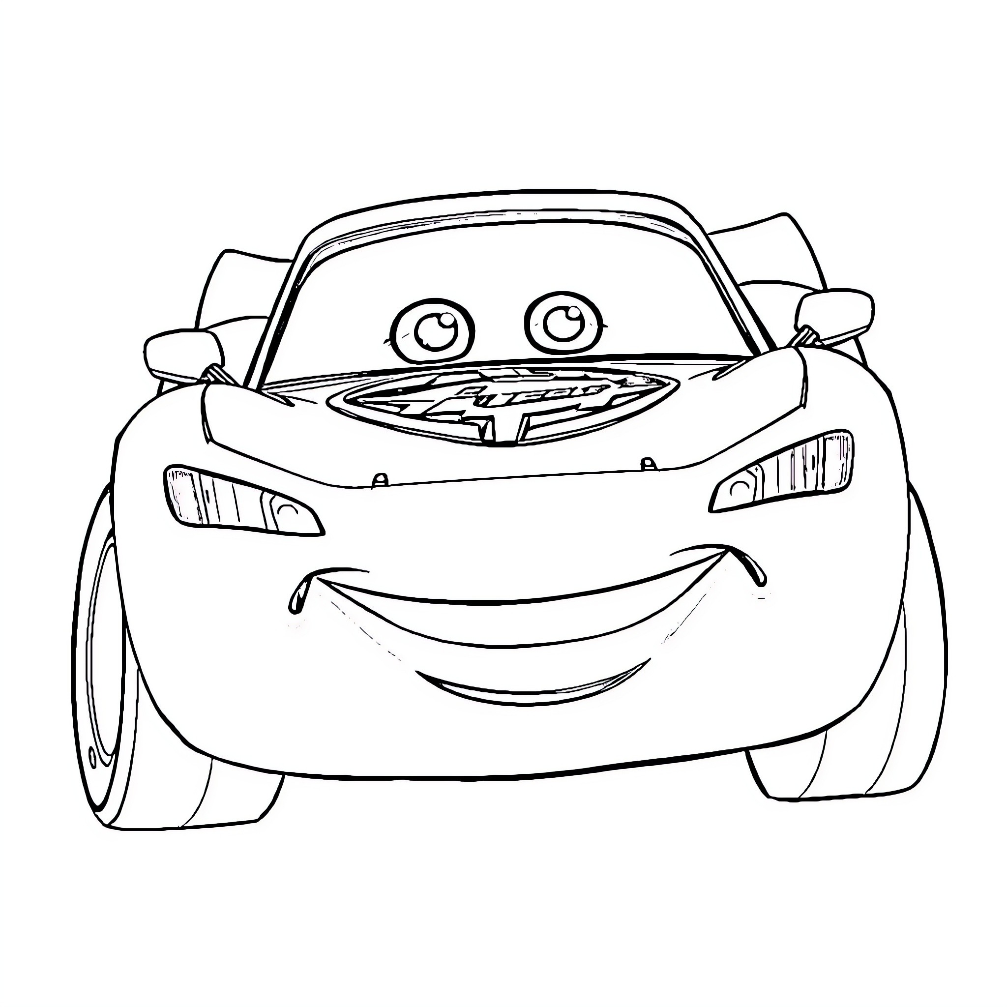 Flash McQueen racing forward with enthusiasm Coloring Page (free black-and-white line drawing printable PDF for all, from beginners to advanced learners, including children, teens, adults, and seniors)