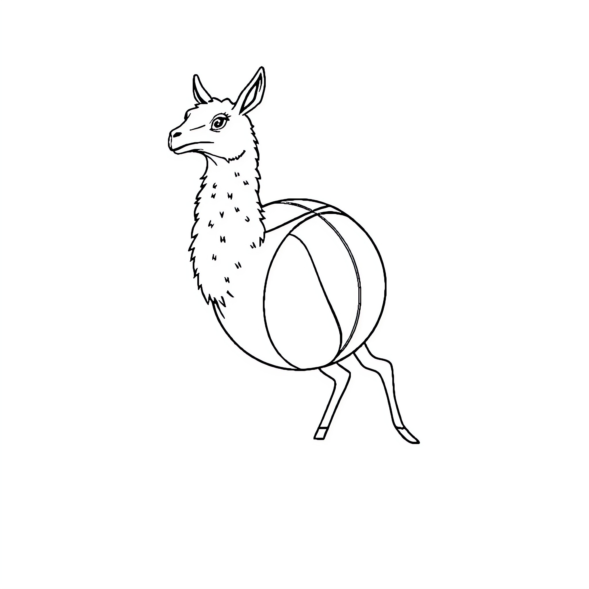 Basketball llama playing with ball Coloring Page (free black-and-white line drawing printable PDF for all, from beginners to advanced learners, including children, teens, adults, and seniors)