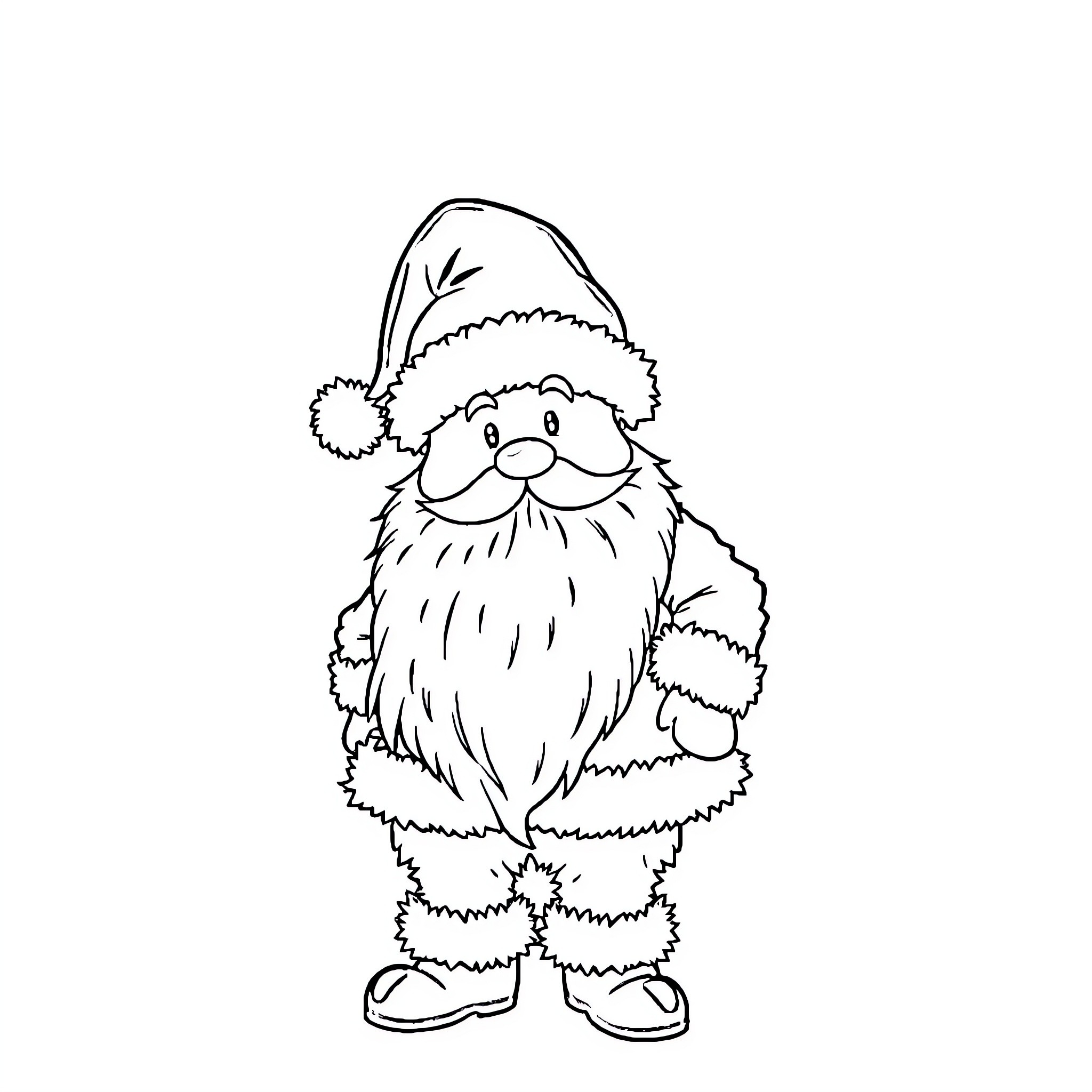 Santa in a Festive Outfit Coloring Page (free black-and-white line drawing printable PDF for all, from beginners to advanced learners, including children, teens, adults, and seniors)