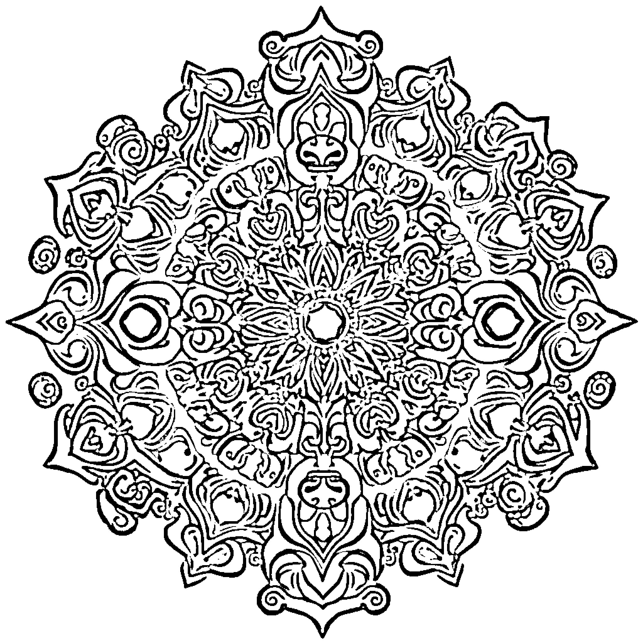 Juggalo-inspired abstract mandala design Coloring Page (free black-and-white line drawing printable PDF for all, from beginners to advanced learners, including children, teens, adults, and seniors)