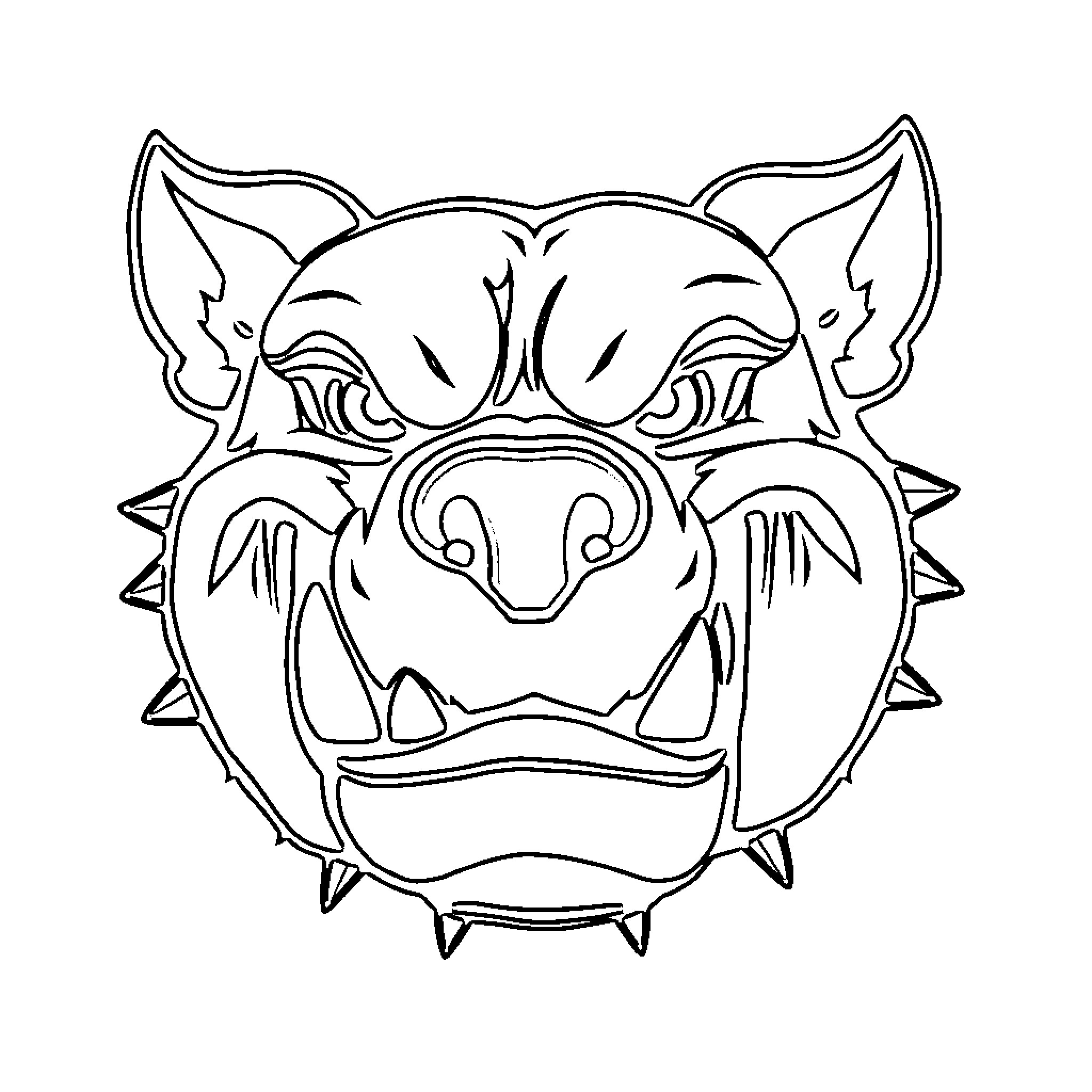 Bulldog with intimidating expression and sharp teeth Coloring Page (free black-and-white line drawing printable PDF for all, from beginners to advanced learners, including children, teens, adults, and seniors)
