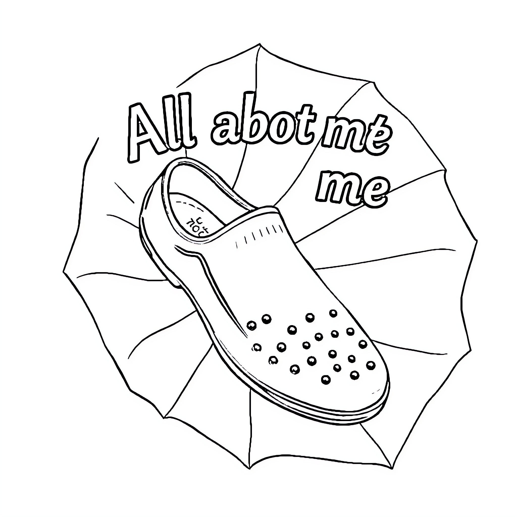 Shoe with a message about me Coloring Page (free black-and-white line drawing printable PDF for all, from beginners to advanced learners, including children, teens, adults, and seniors)