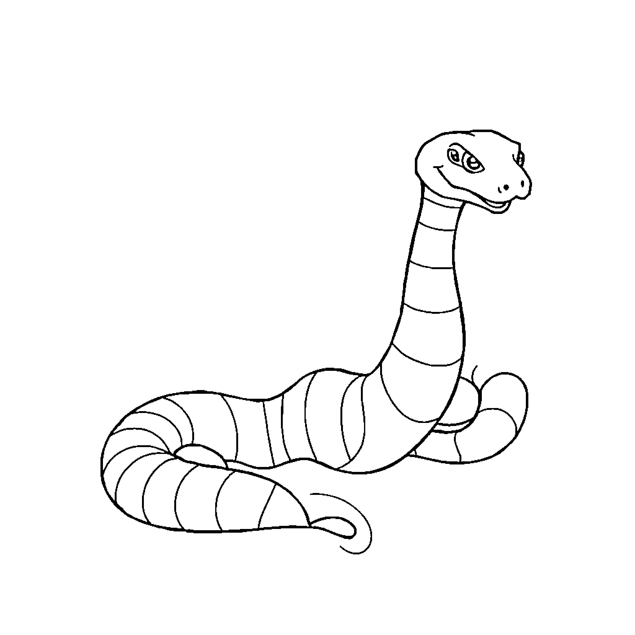 Snake slithering playfully on the ground Coloring Page (free black-and-white line drawing printable PDF for all, from beginners to advanced learners, including children, teens, adults, and seniors)