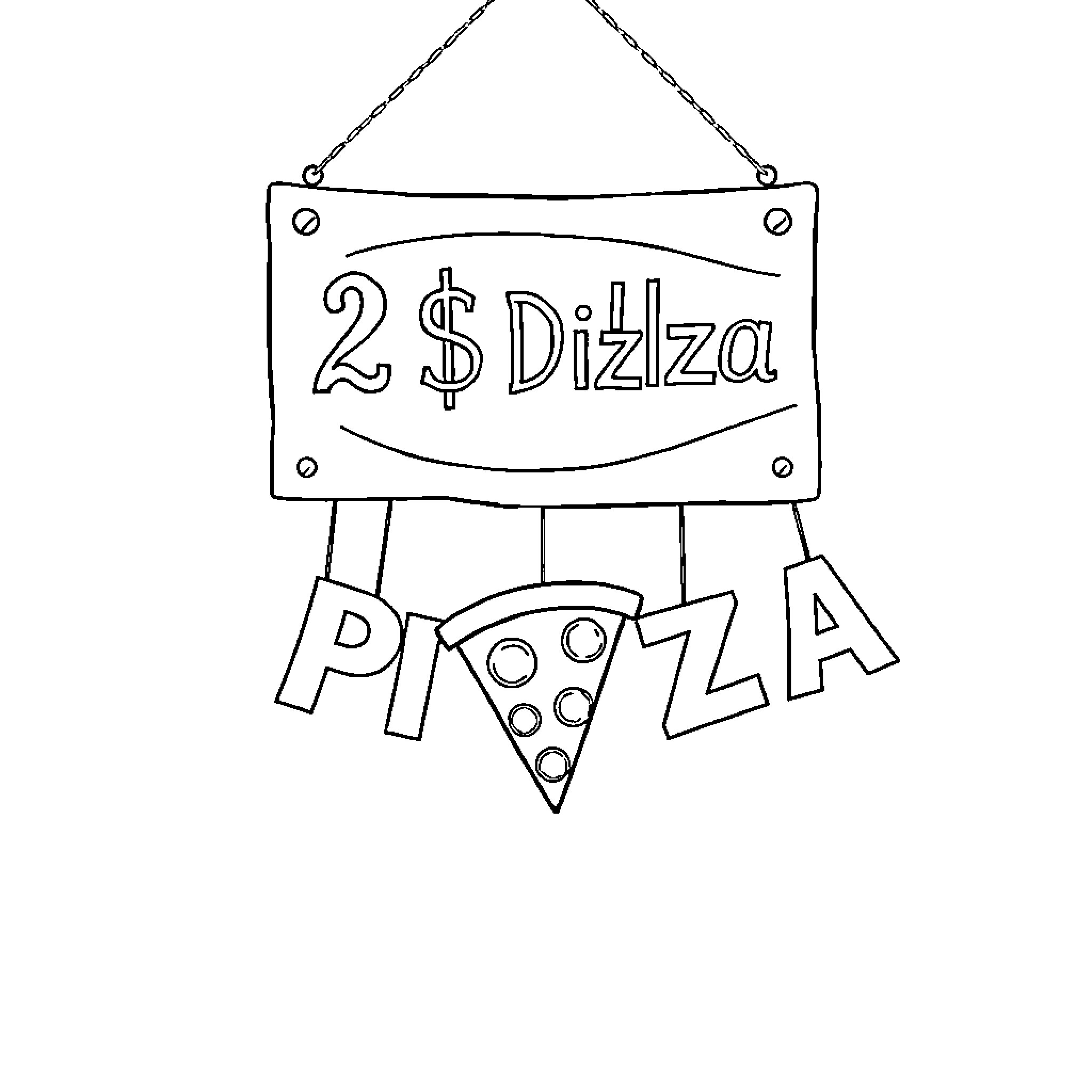 Pizza Pricing Menu Sign Hanging on a Wall Coloring Page (free black-and-white line drawing printable PDF for all, from beginners to advanced learners, including children, teens, adults, and seniors)