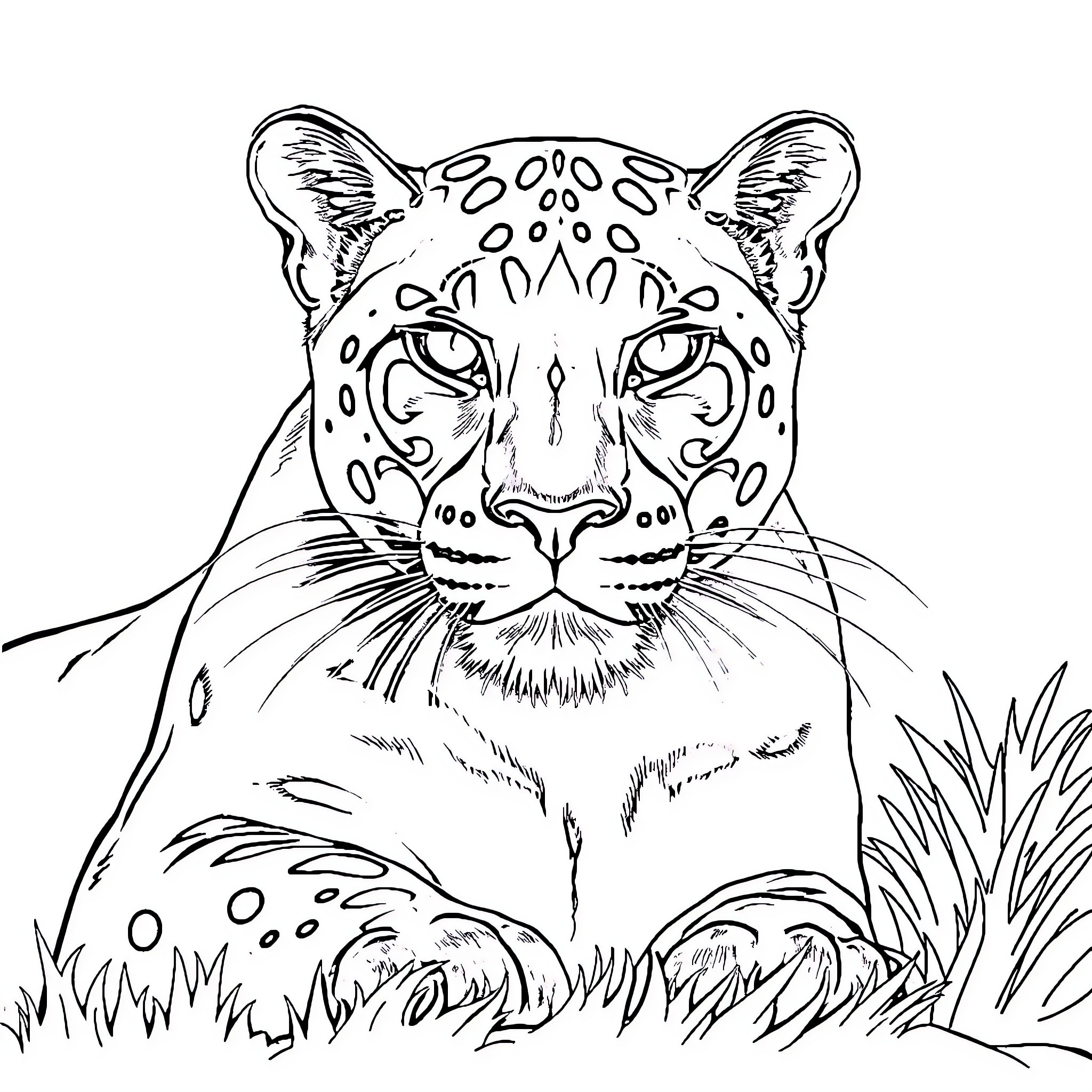 Panther observing the wilderness Coloring Page (free black-and-white line drawing printable PDF for all, from beginners to advanced learners, including children, teens, adults, and seniors)
