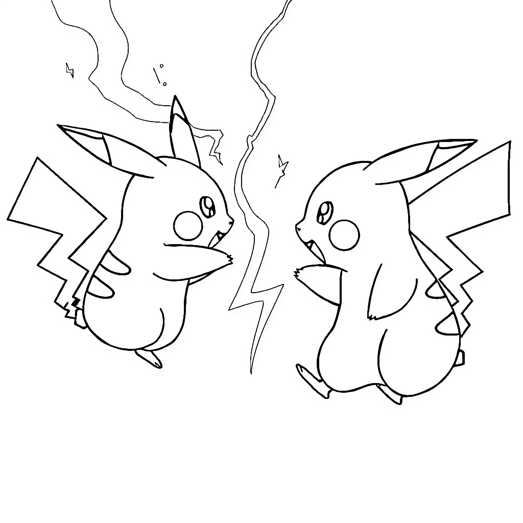 Pikachu characters engaging in animated expressions Coloring Page (free black-and-white line drawing printable PDF for all, from beginners to advanced learners, including children, teens, adults, and seniors)