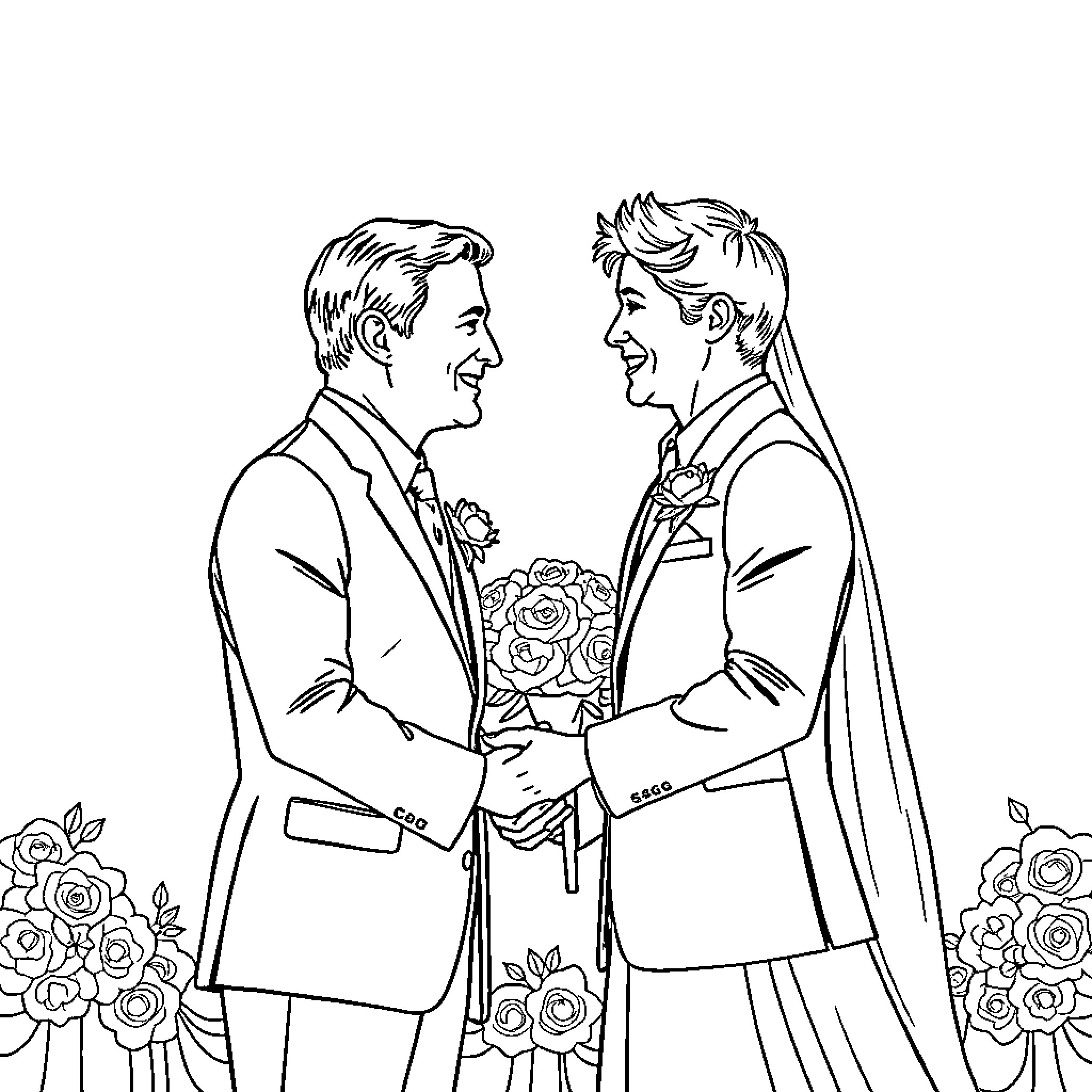 Mark Carney exchanging wedding vows with a groom Coloring Page (free black-and-white line drawing printable PDF for all, from beginners to advanced learners, including children, teens, adults, and seniors)