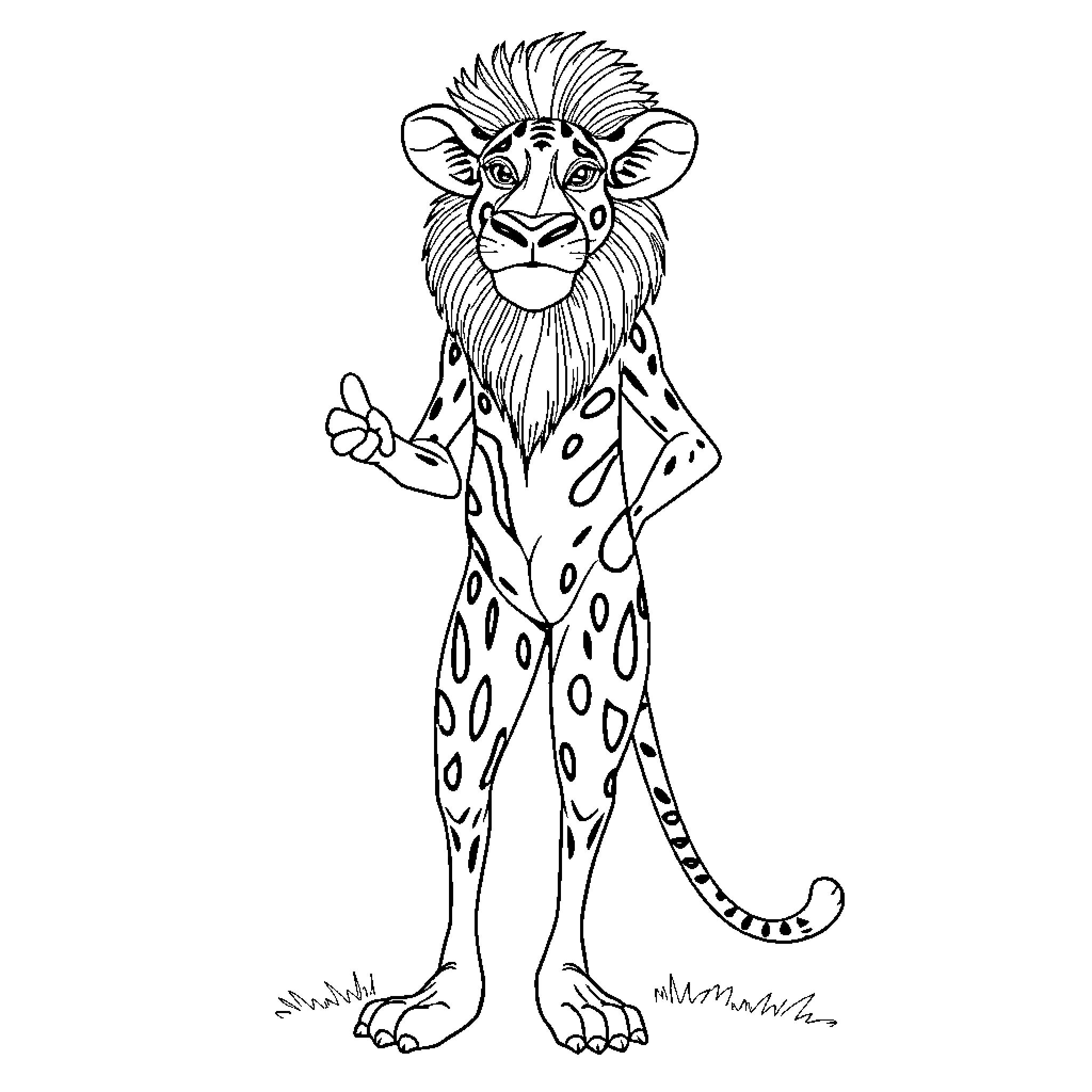 Hunter's Vibrant Artistic Interpretation of a Leopard Coloring Page (free black-and-white line drawing printable PDF for all, from beginners to advanced learners, including children, teens, adults, and seniors)