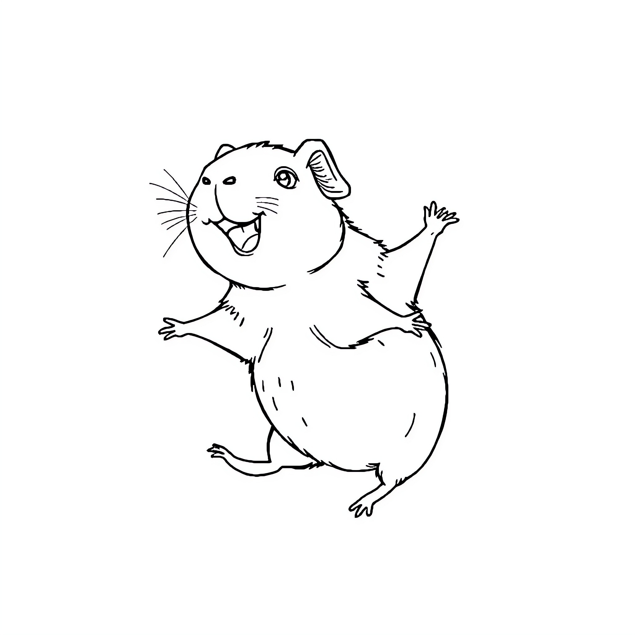 Guinea Pig in a playful pose Coloring Page (free black-and-white line drawing printable PDF for all, from beginners to advanced learners, including children, teens, adults, and seniors)