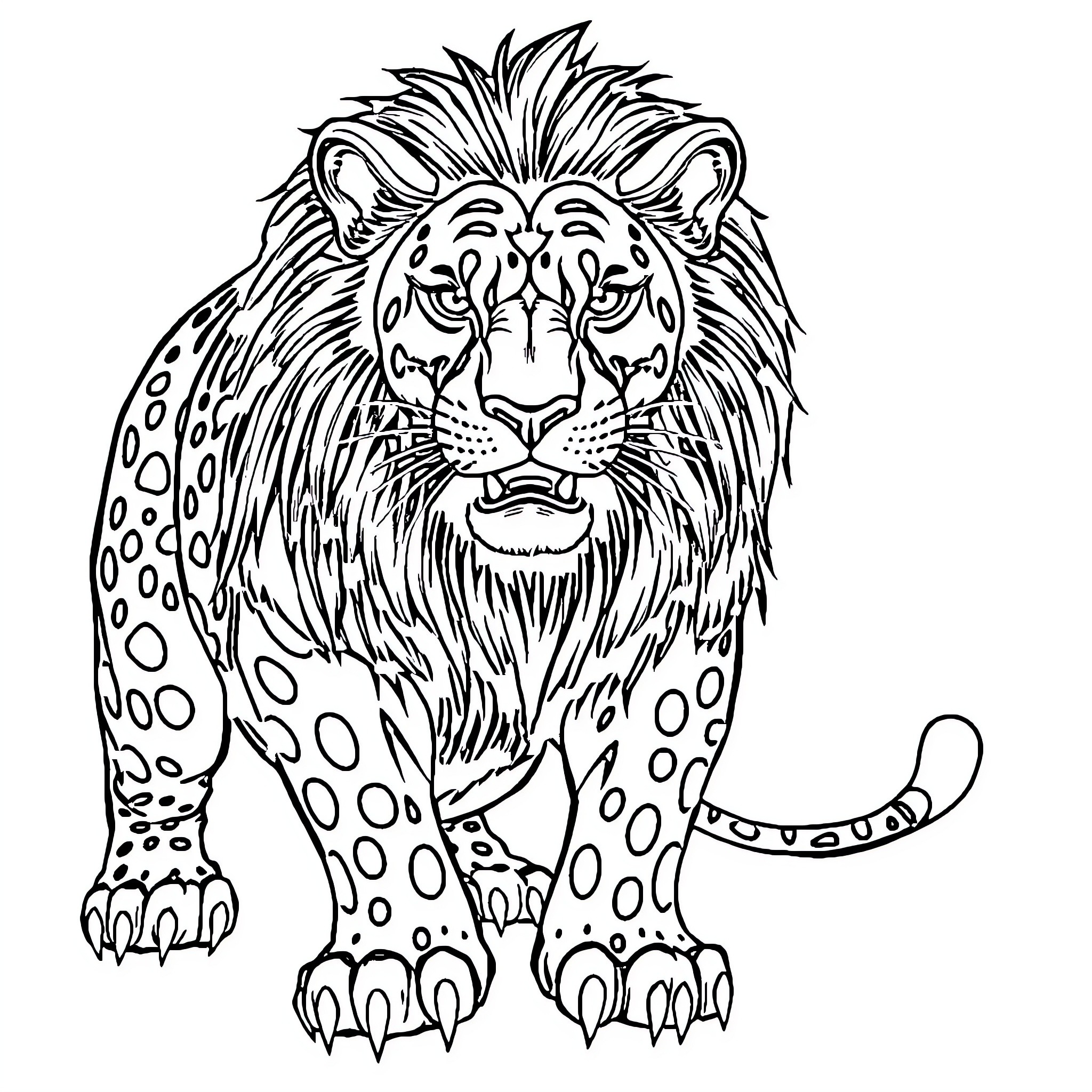 Bête Majestic Lion in Monochrome Coloring Page (free black-and-white line drawing printable PDF for all, from beginners to advanced learners, including children, teens, adults, and seniors)