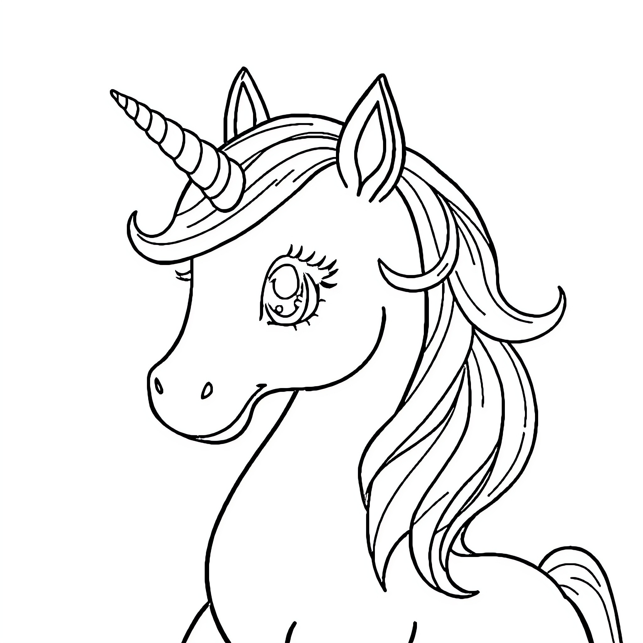 Unicorn with whimsical expression Coloring Page (free black-and-white line drawing printable PDF for all, from beginners to advanced learners, including children, teens, adults, and seniors)