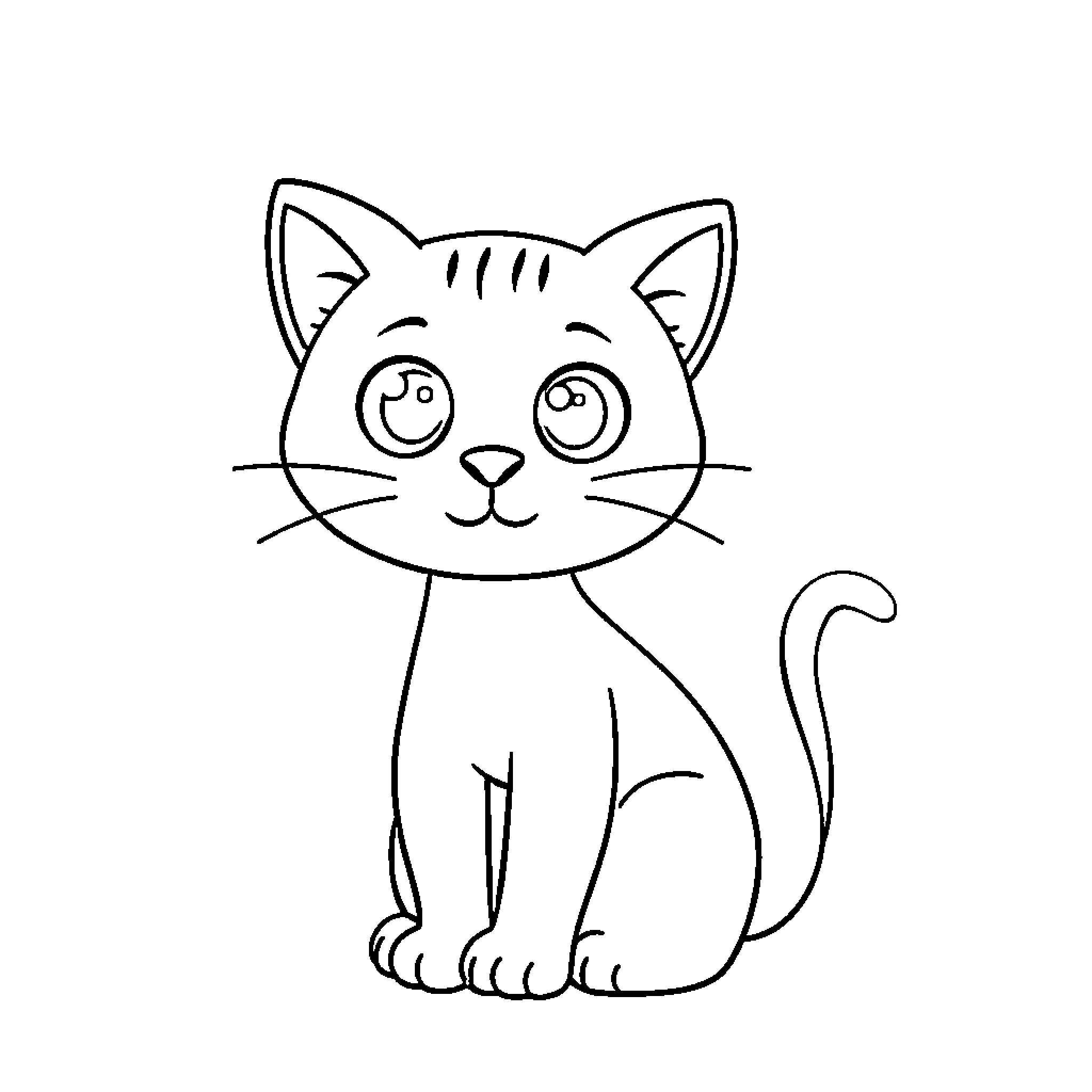 Cat in a simple line drawing Coloring Page (free black-and-white line drawing printable PDF for all, from beginners to advanced learners, including children, teens, adults, and seniors)