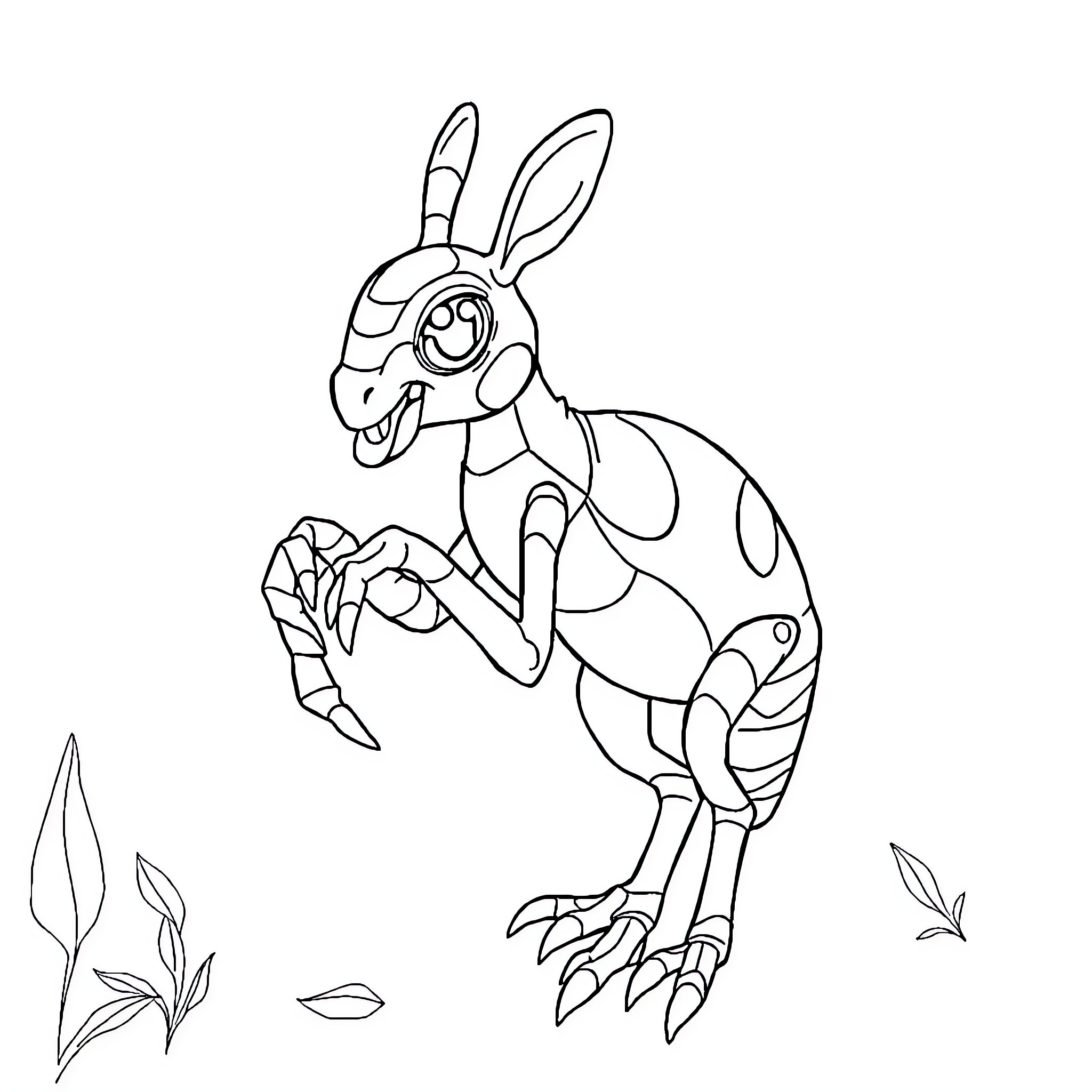 Spider-like creature exploring natural surroundings Coloring Page (free black-and-white line drawing printable PDF for all, from beginners to advanced learners, including children, teens, adults, and seniors)