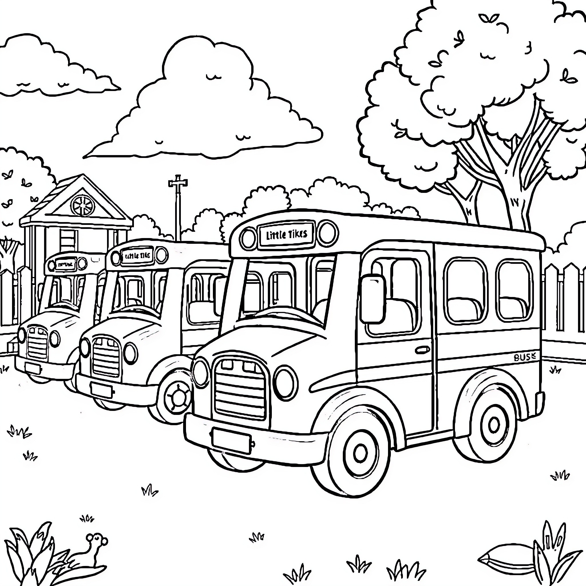 Bus Transporting Passengers on a Scenic Route Coloring Page (free black-and-white line drawing printable PDF for all, from beginners to advanced learners, including children, teens, adults, and seniors)