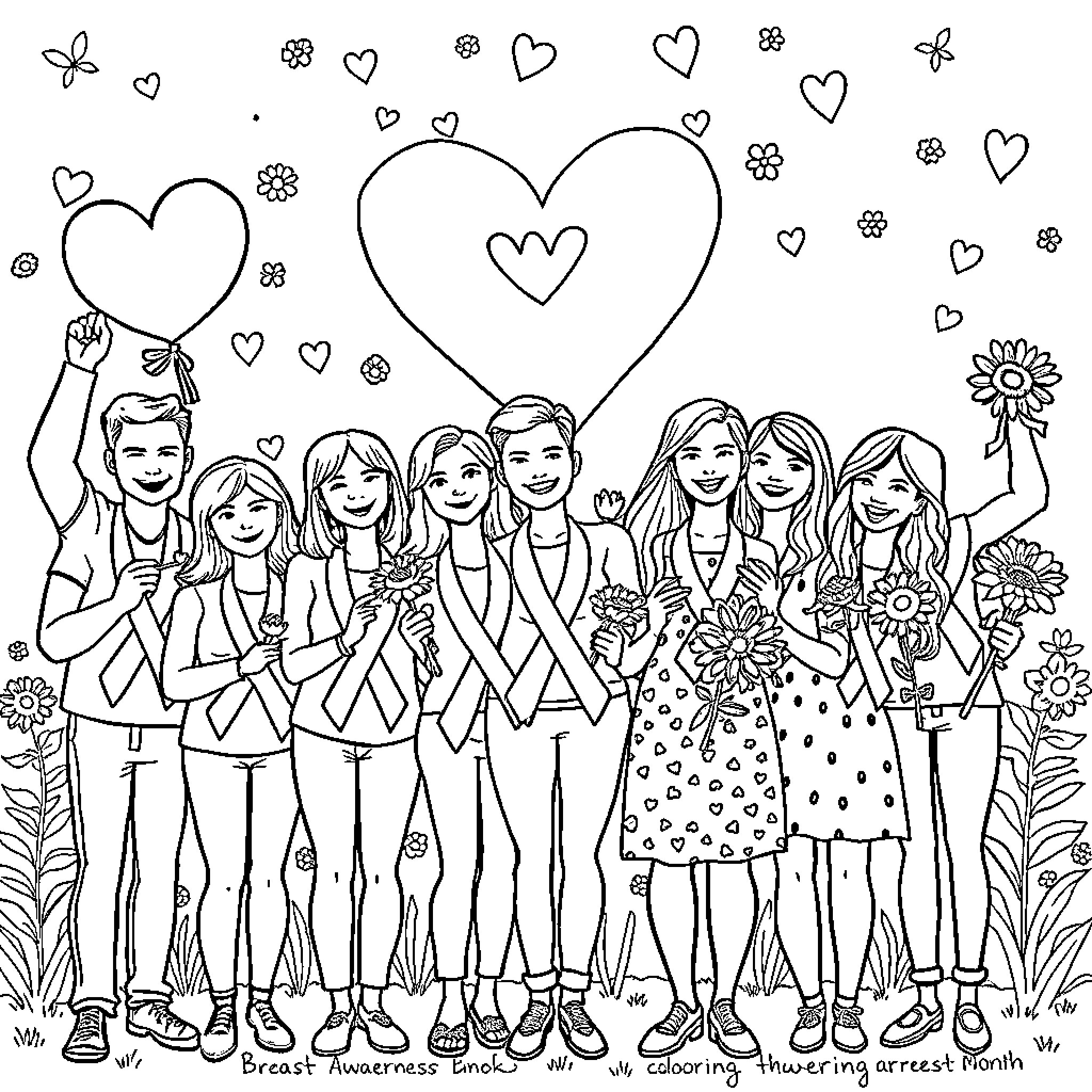 Awareness Ribbon - Community Celebration and Support Coloring Page (free black-and-white line drawing printable PDF for all, from beginners to advanced learners, including children, teens, adults, and seniors)
