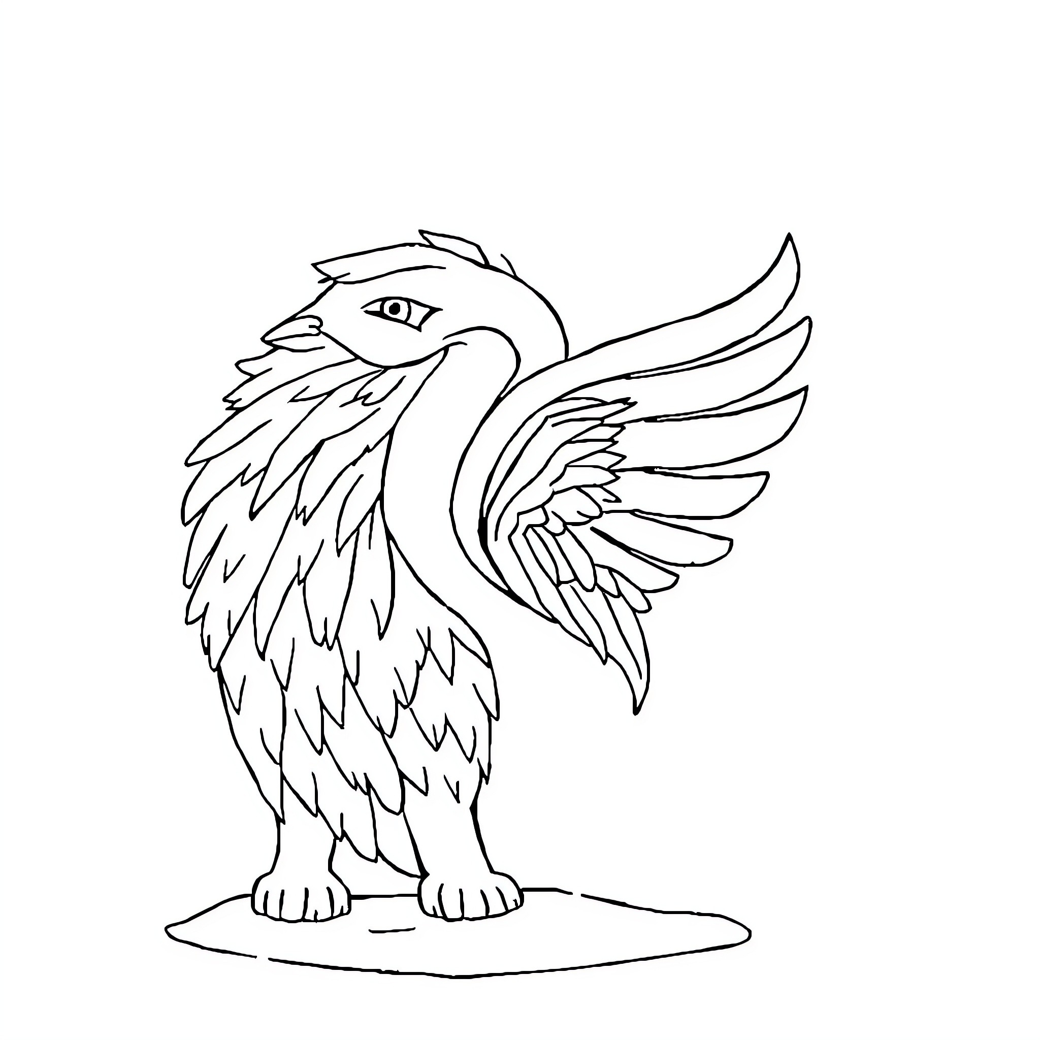 Letter A: Winged creature standing proudly Coloring Page (free black-and-white line drawing printable PDF for all, from beginners to advanced learners, including children, teens, adults, and seniors)