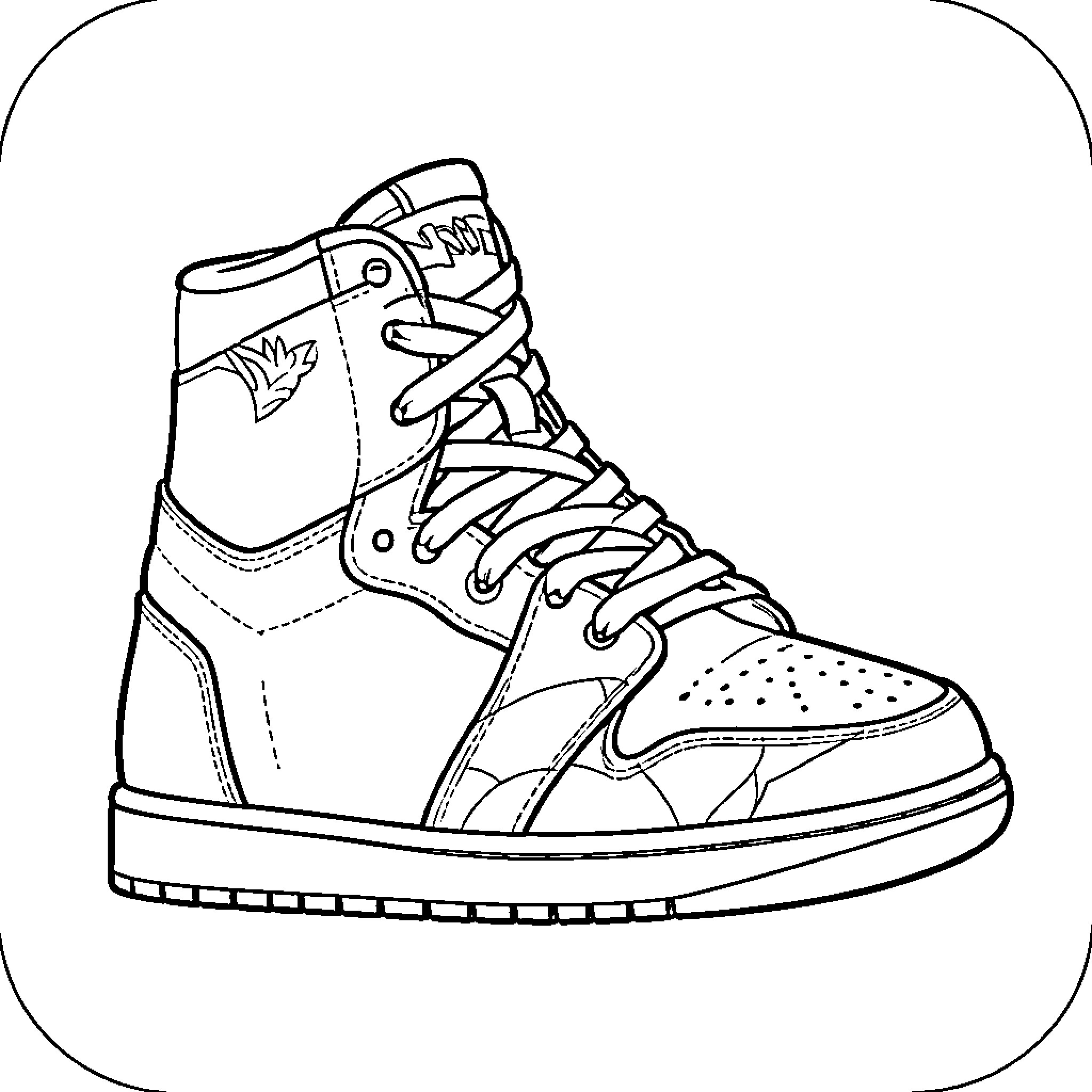 Shoe with laces, sole, and detailed design Coloring Page (free black-and-white line drawing printable PDF for all, from beginners to advanced learners, including children, teens, adults, and seniors)