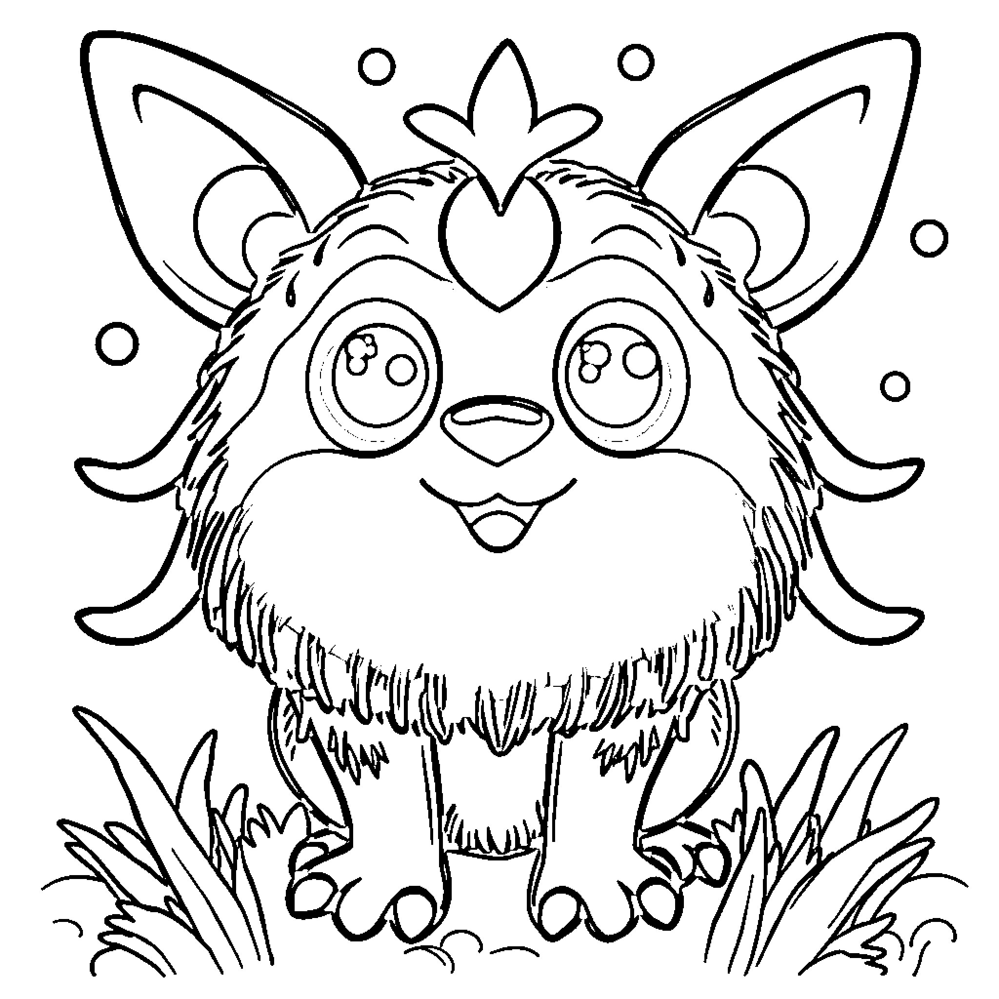 Fantus Furry Creature Delighted in the Grass Coloring Page (free black-and-white line drawing printable PDF for all, from beginners to advanced learners, including children, teens, adults, and seniors)